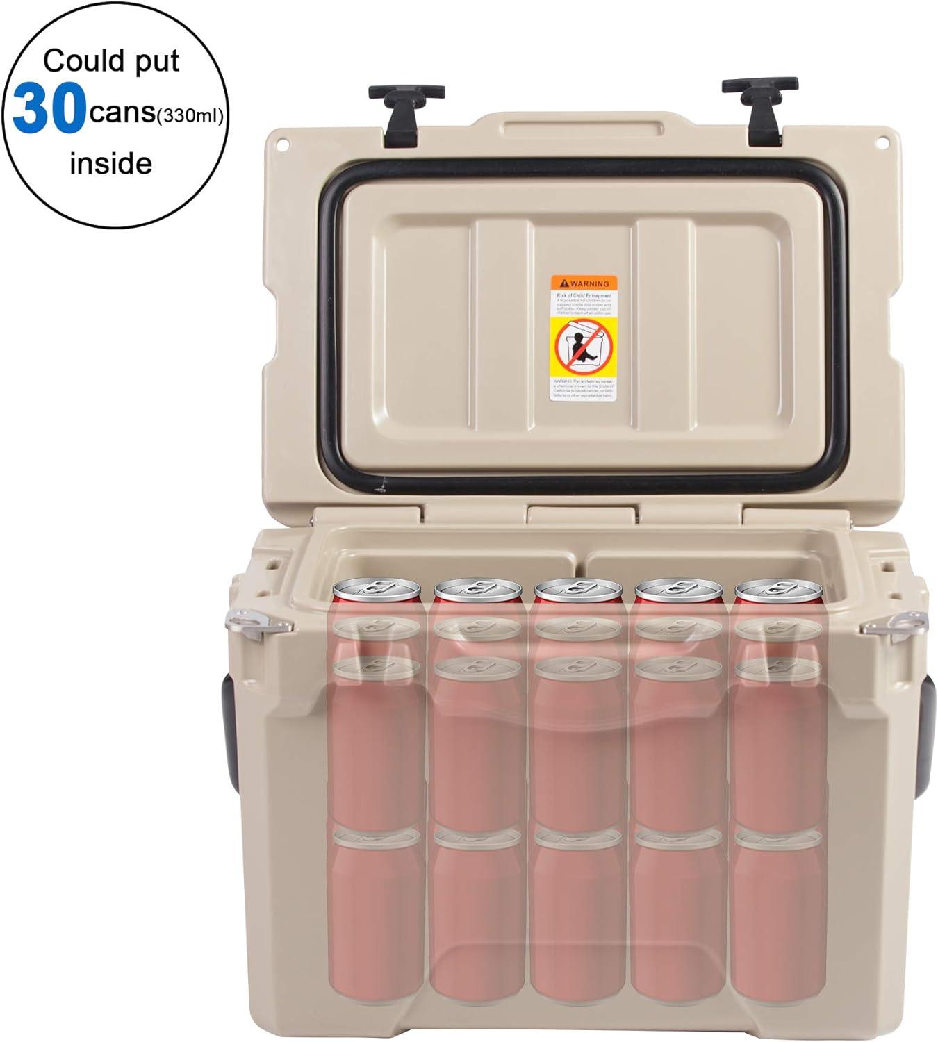 25QT Rotomolded Insulated Ice Cooler 3-5 Days Ice Chest with Built-in Fish Ruler, Bottle Opener, Cup Holder - Luckyermore