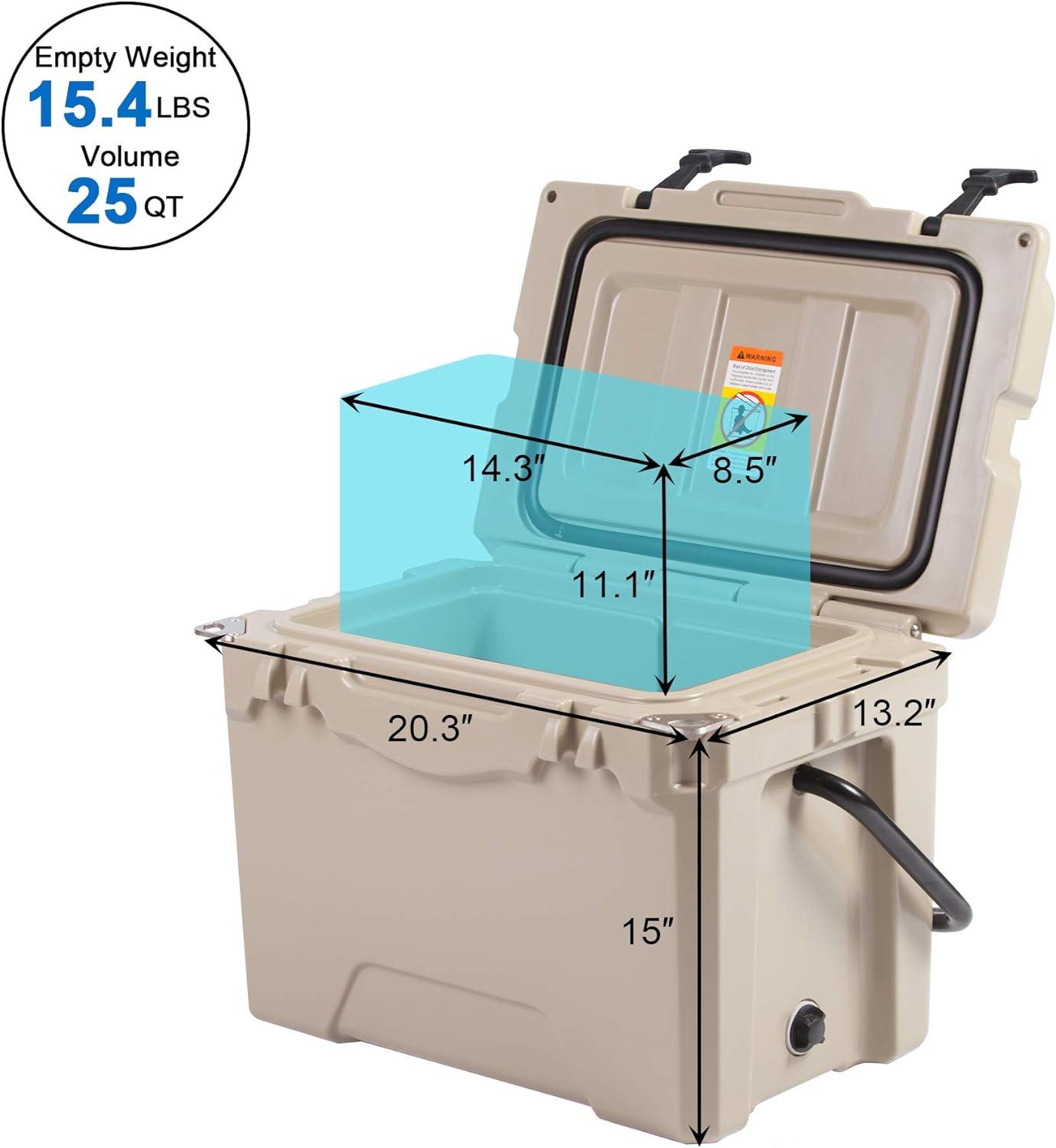 25QT Rotomolded Insulated Ice Cooler 3-5 Days Ice Chest with Built-in Fish Ruler, Bottle Opener, Cup Holder - Luckyermore
