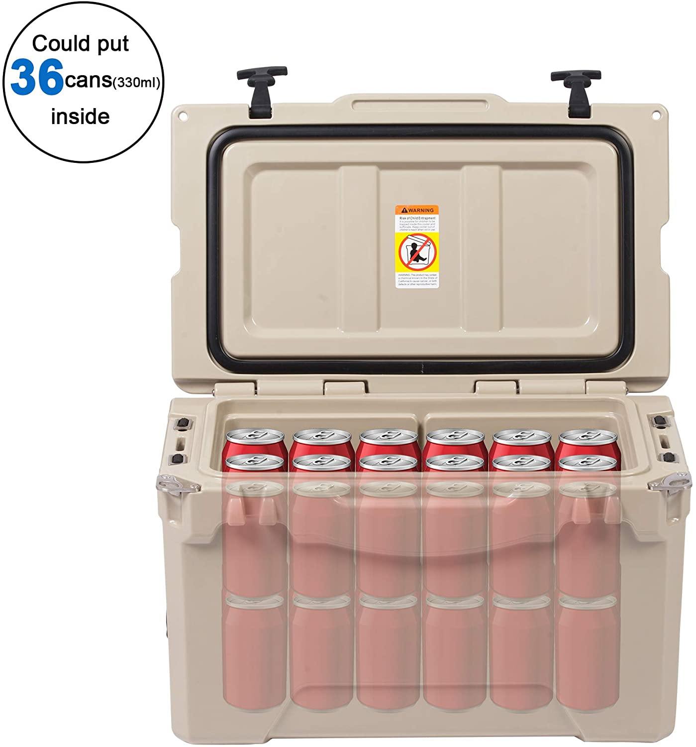 35QT Rotomolded Insulated Ice Cooler 3-5 Days Ice Chest with Built-in Fish Ruler, Bottle Opener, Cup Holder