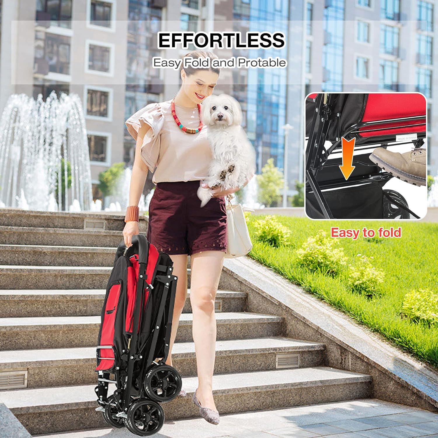 LUCKYERMORE Dog Pet Jogger Stroller Folding Travel Carrier Cart for Large Cat Puppy, 4 Wheels