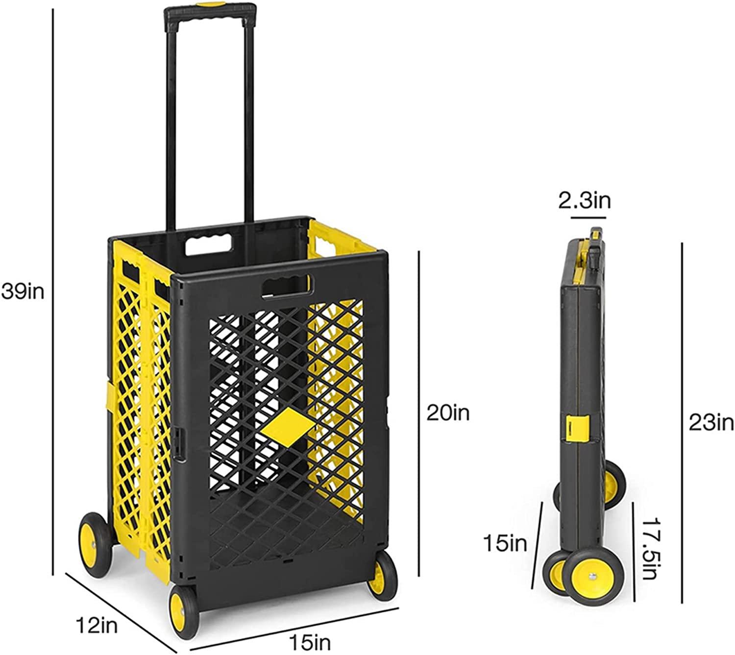 LUCKYERMORE Portable Shopping Cart Foldable Utility Rolling Crate Rolling Cart with Wheels, 55lb Weight Capacity