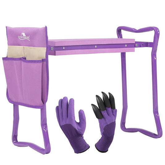 LUCKYERMORE Garden Kneeler Seat Folding Kneeling Bench Stool with Tool Pouches Soft Foam, Purple
