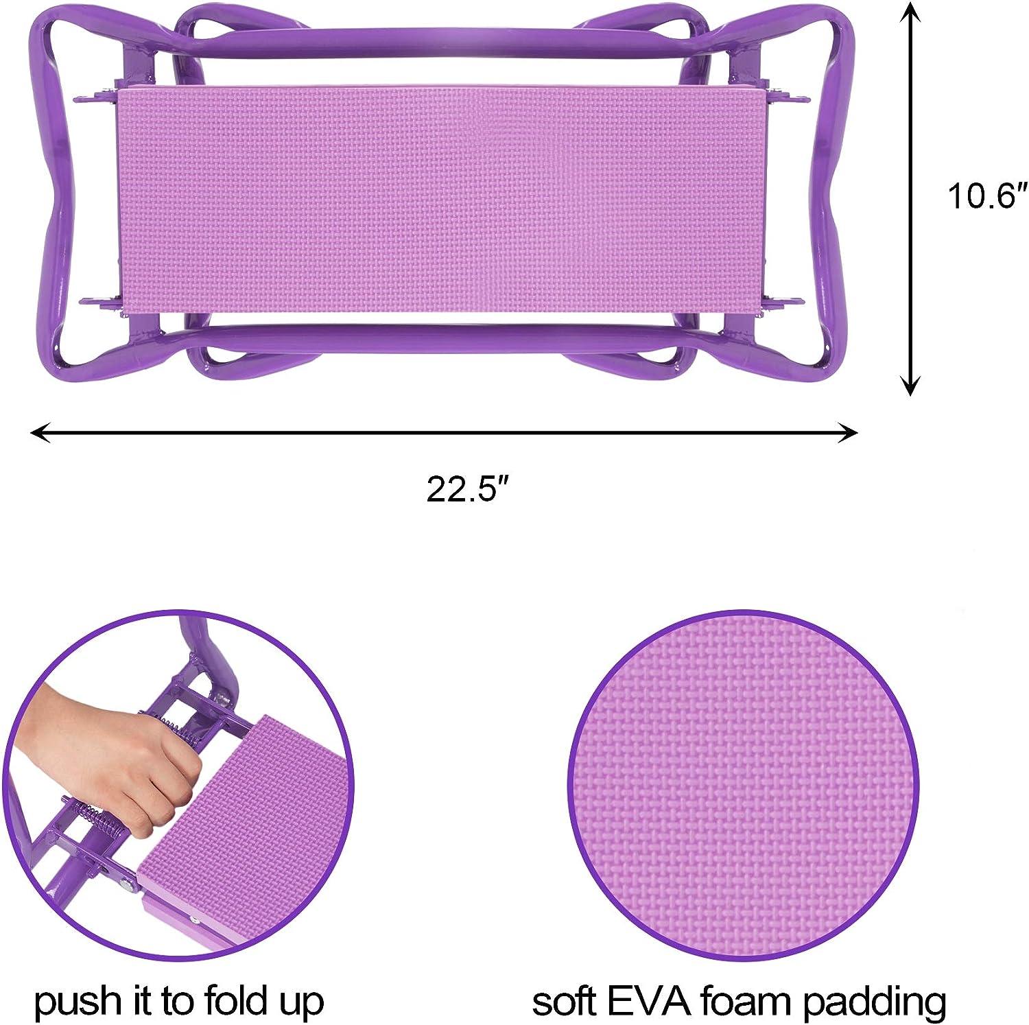 LUCKYERMORE Garden Kneeler Seat Folding Kneeling Bench Stool with Tool Pouches Soft Foam, Purple