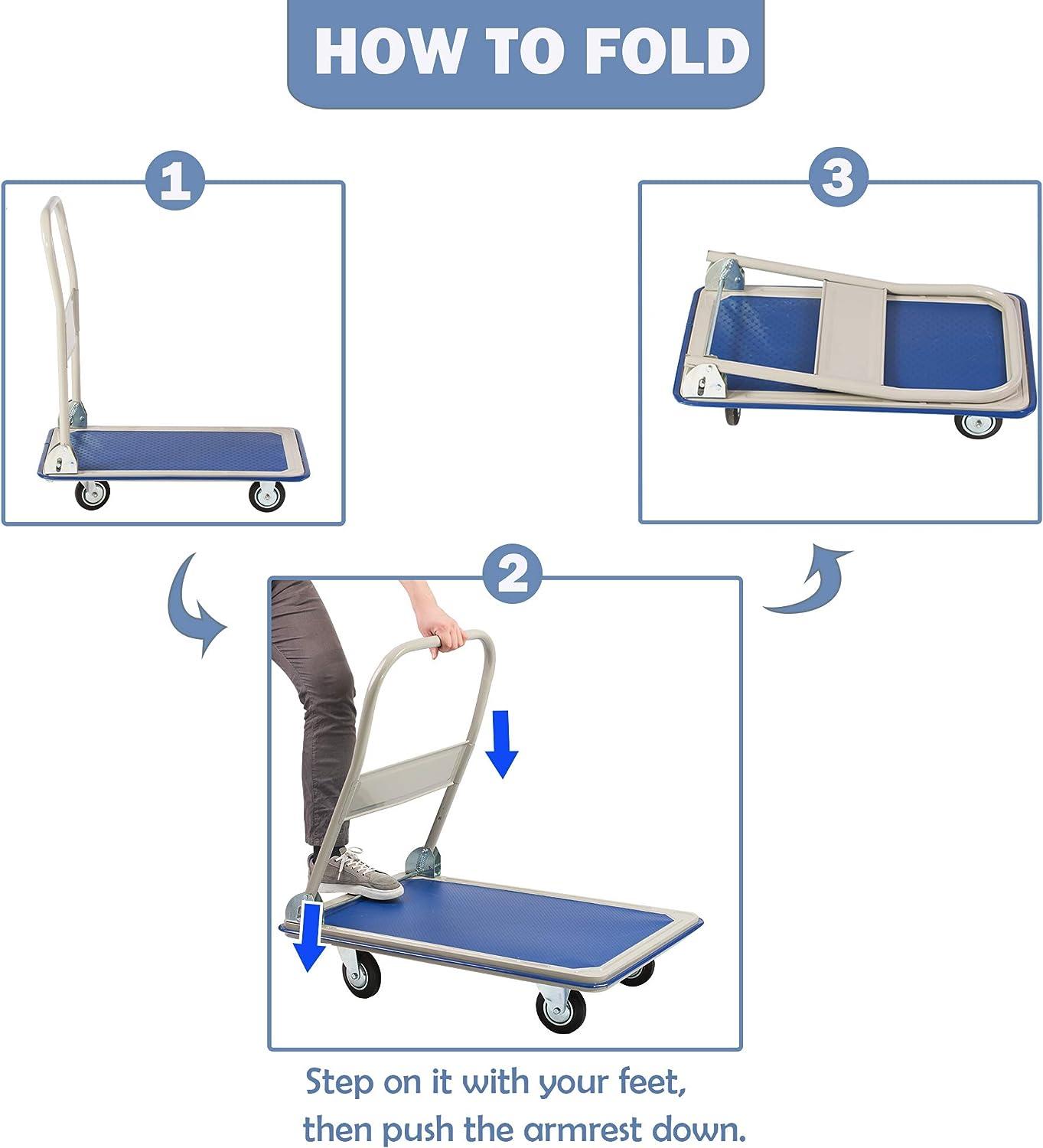Folding Platform Cart Hand Truck Moving Push Flatbed Dolly Cart, 330lbs Capacity - Luckyermore