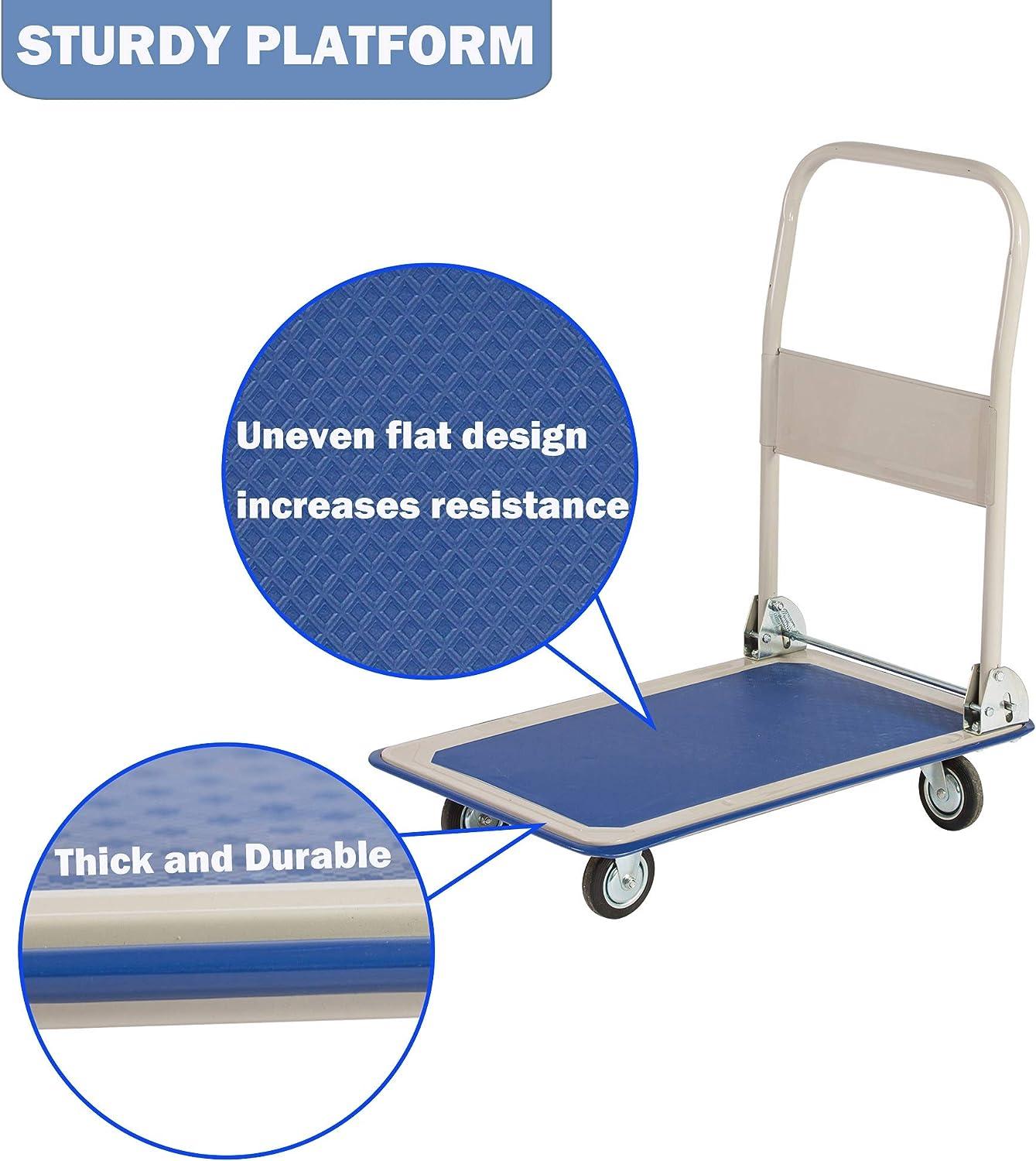 Folding Platform Cart Hand Truck Moving Push Flatbed Dolly Cart, 330lbs Capacity - Luckyermore