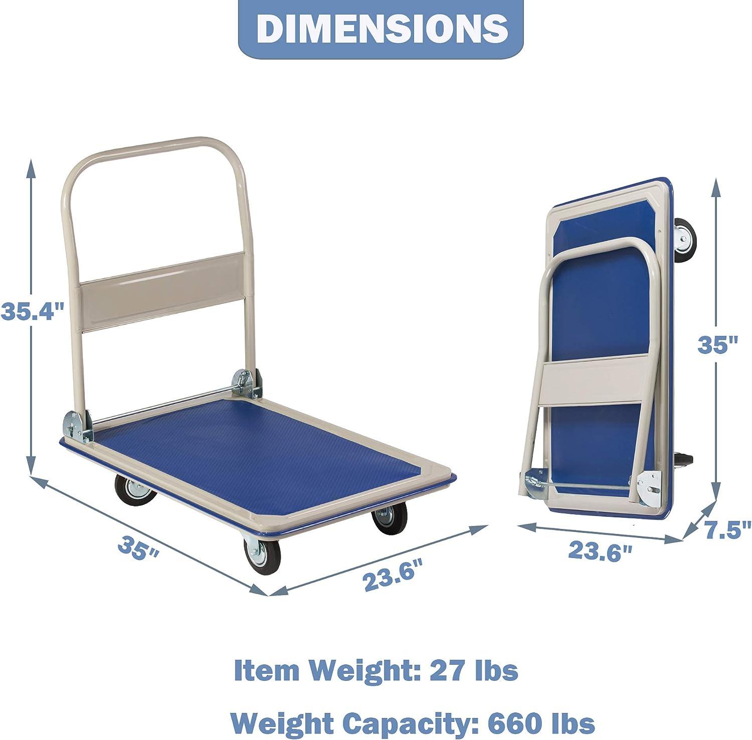 Folding Platform Cart Hand Truck Moving Push Flatbed Dolly Cart, 660lbs Capacity - Luckyermore
