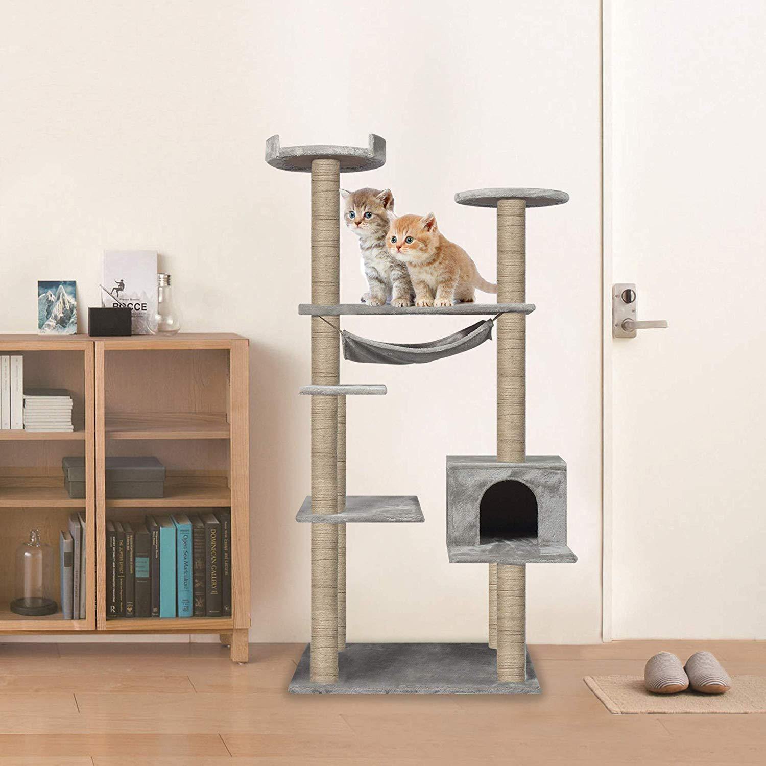 Large Cat Tree Cat Scratching Cat Climber with Condo Cat Tower Furniture and Hammock,Sisal-Covered, 19.7" - Luckyermore