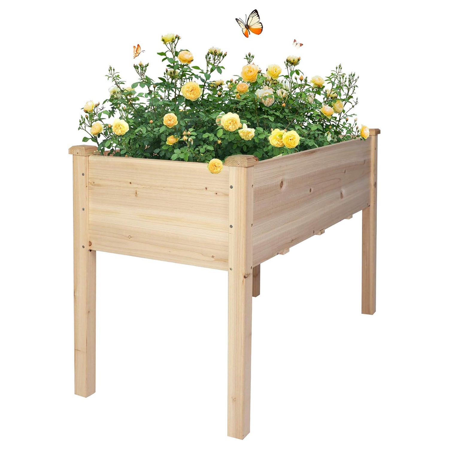 47.2"x21.6"x29.5" Raised Garden Bed Standing Elevated Planter Wooden Box with Drain Hole