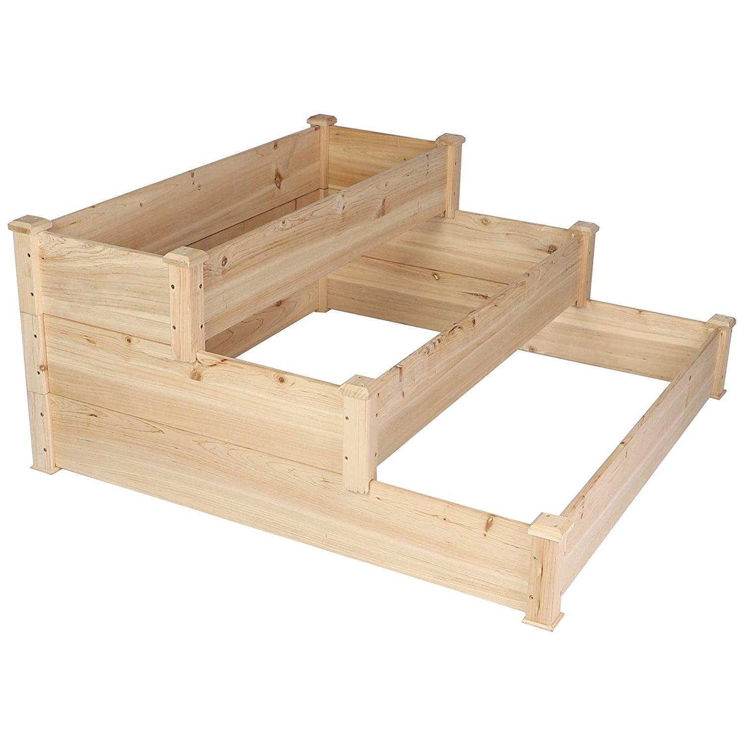 3 Tier Raised Garden Bed Outdoor Wooden Elevated Planter Box Solid Fir Wood for Planting Flower Vegetable Fruit - Luckyermore