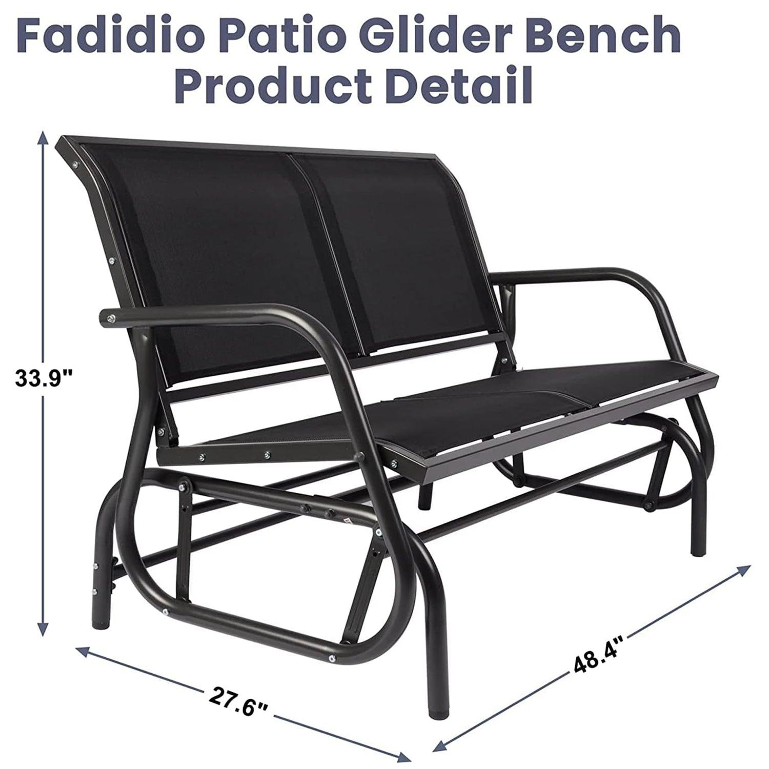 LUCKYERMORE Patio Glider Bench 2-Person Outdoor Textilene Swing Rocking Loveseat with Armrest
