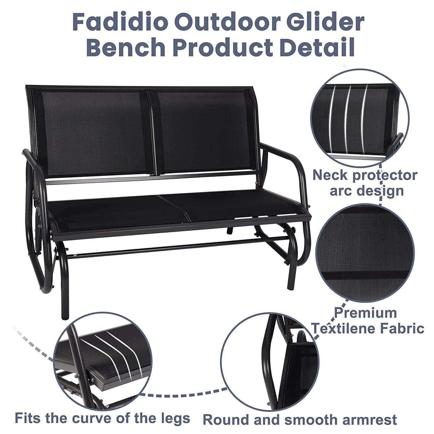 LUCKYERMORE Patio Glider Bench 2-Person Outdoor Textilene Swing Rocking Loveseat with Armrest
