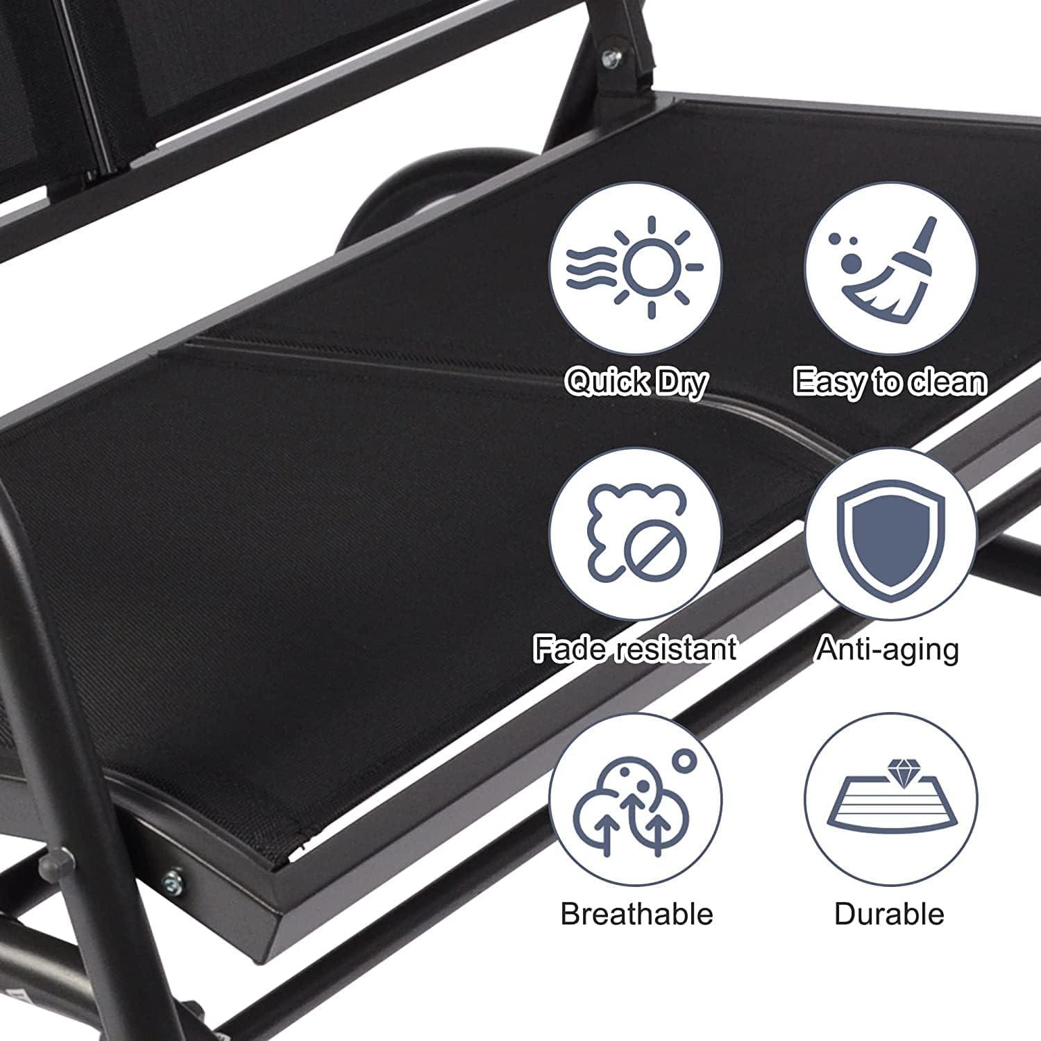 LUCKYERMORE Patio Glider Bench 2-Person Outdoor Textilene Swing Rocking Loveseat with Armrest