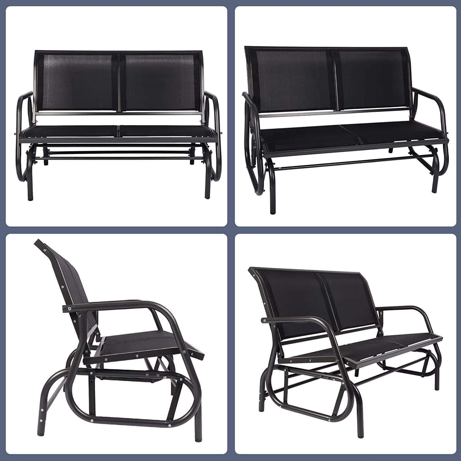 LUCKYERMORE Patio Glider Bench 2-Person Outdoor Textilene Swing Rocking Loveseat with Armrest