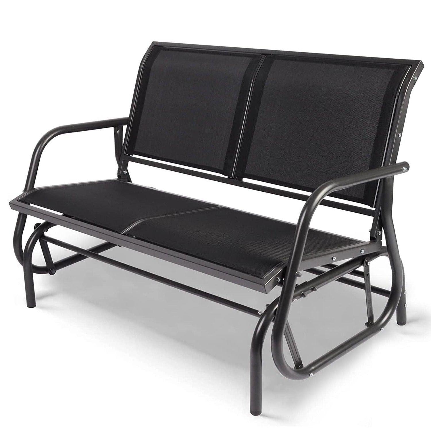 LUCKYERMORE Patio Glider Bench 2-Person Outdoor Textilene Swing Rocking Loveseat with Armrest