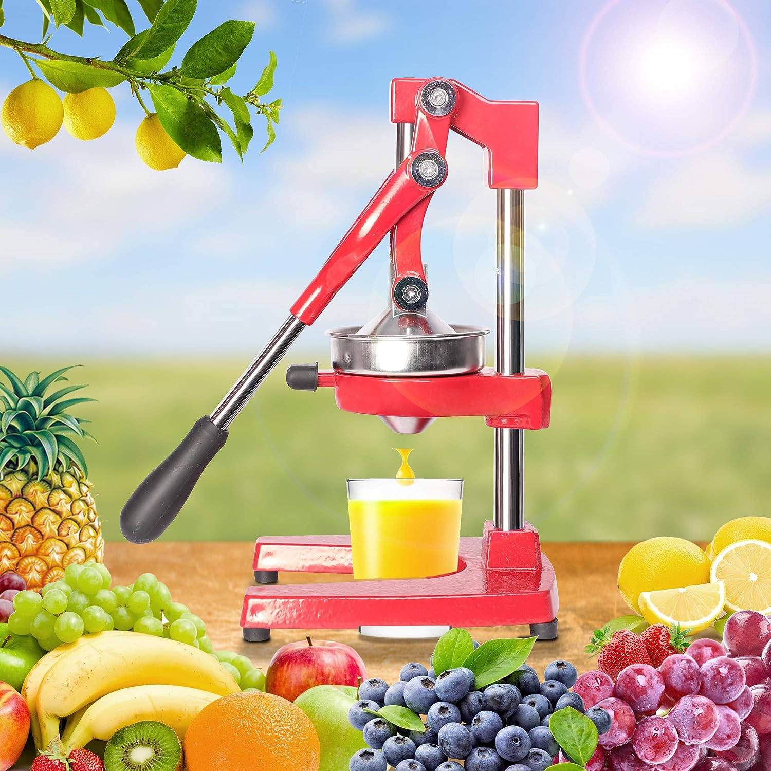 Manual Citrus Juicers, Professional Hand Press Orange Lemon Citrus Squeezer, Red