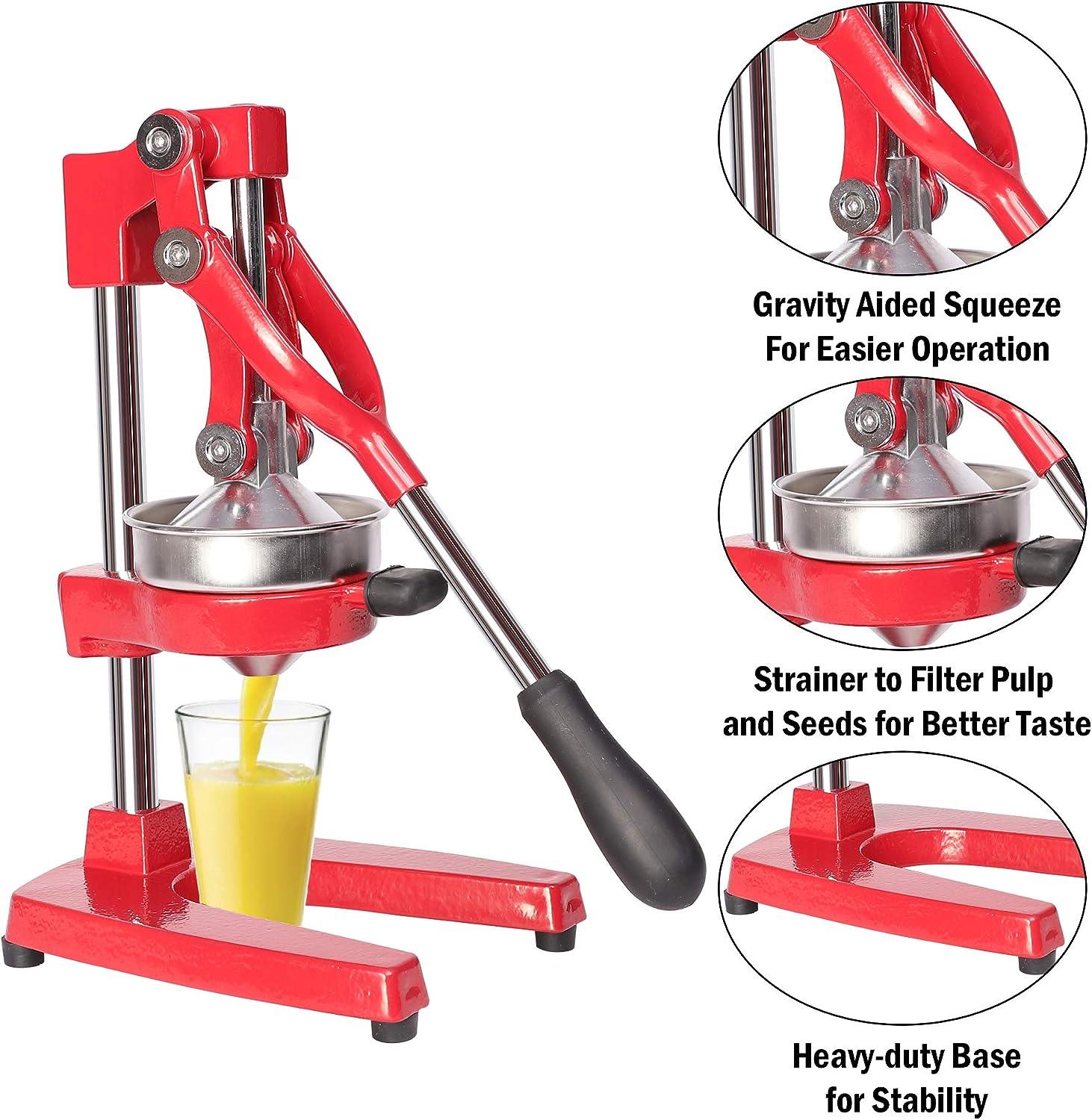 Manual Citrus Juicers, Professional Hand Press Orange Lemon Citrus Squeezer, Red - Luckyermore