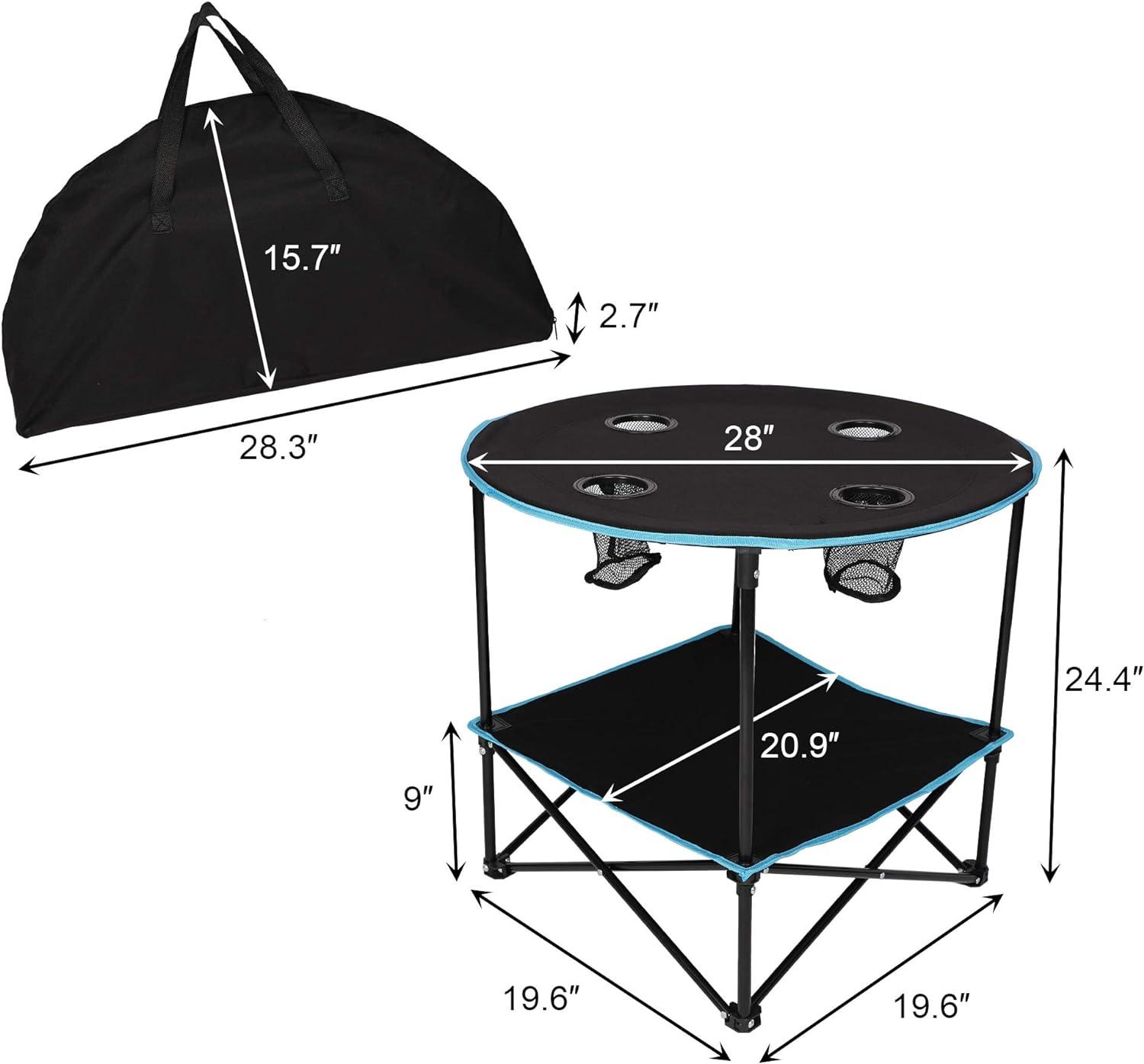 Round Outdoor Table Portable Small Folding Camping Table with Cup Holder and Carry Bag - Luckyermore