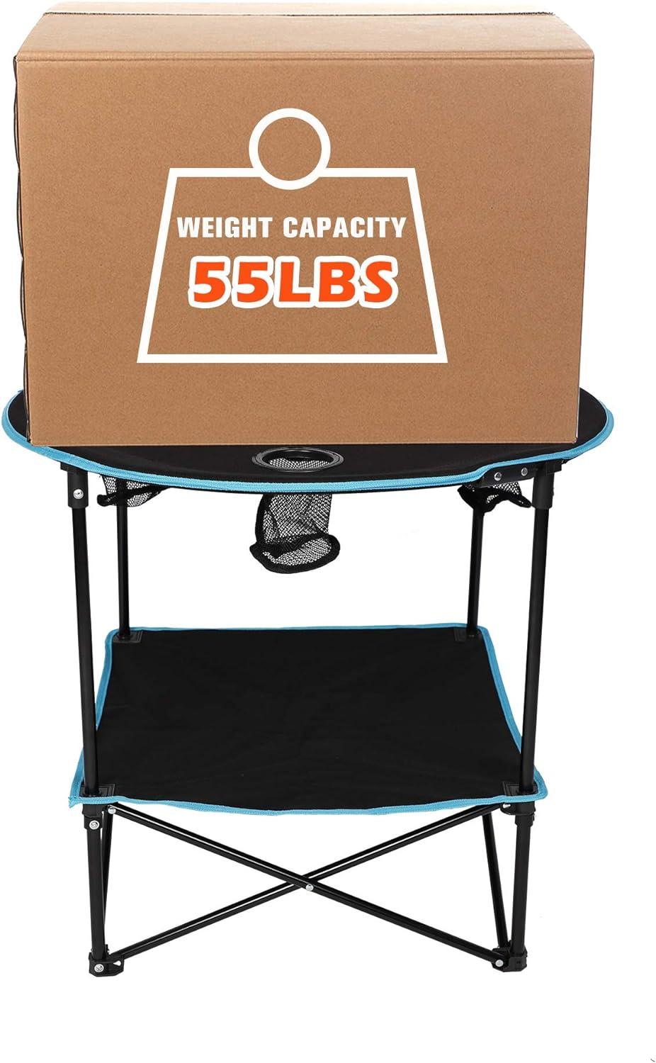 Round Outdoor Table Portable Small Folding Camping Table with Cup Holder and Carry Bag - Luckyermore