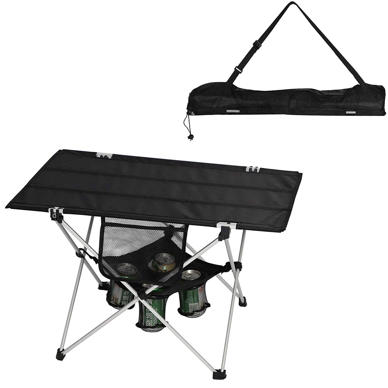 Rectangle Outdoor Table Portable Small Folding Camping Table with Cup Holder and Carry Bag - Luckyermore