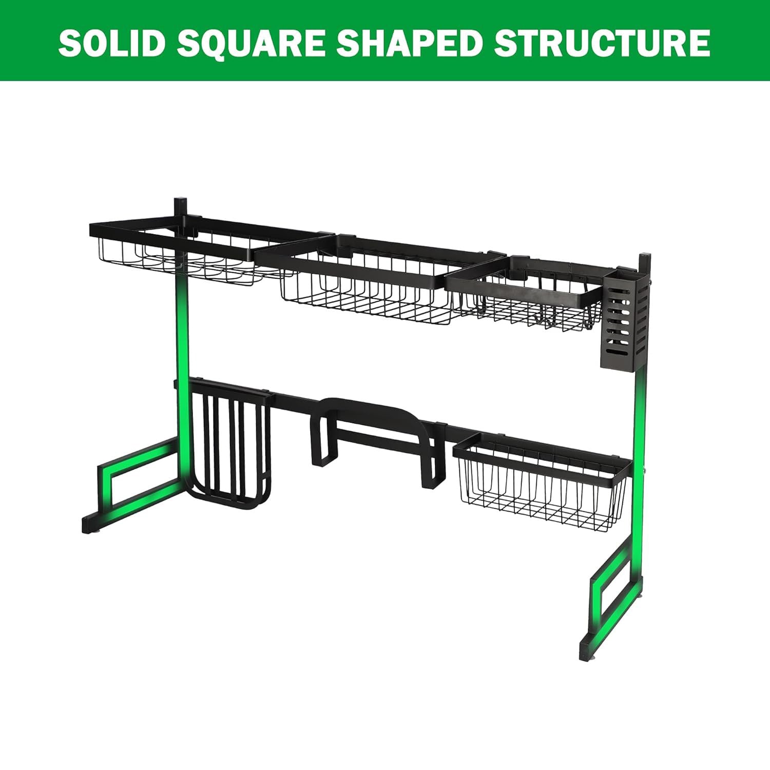 2 Tier Dish Rack, Above Sink Shelf, Weight Up to 88 pounds, W/Utensils Holder, Premium Stainless Steel, (Sink size<33.6in) Space Saver, for Bow, knife, Chopsticks, Space Organizer, Black - Luckyermore