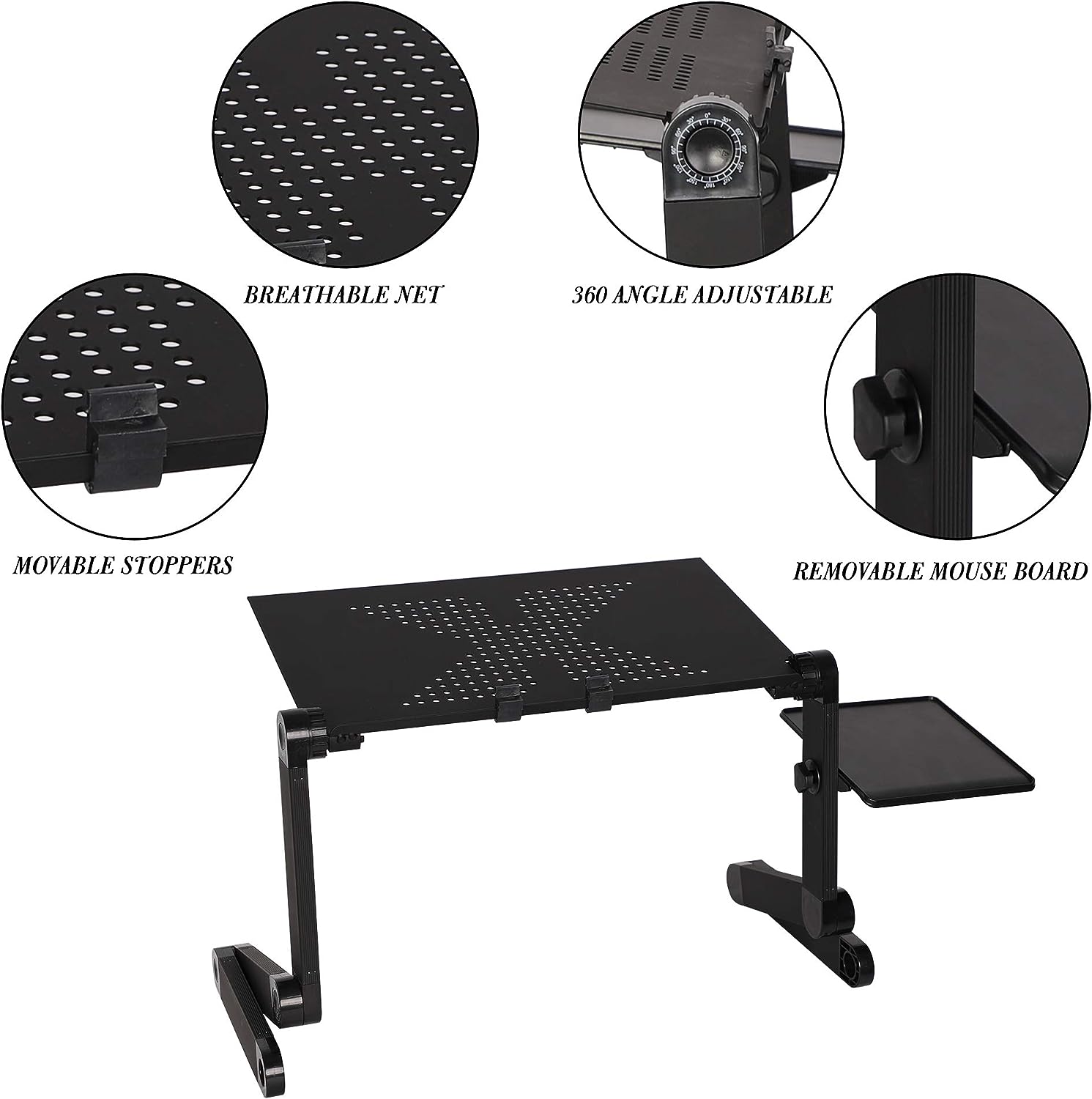 Adjustable Laptop Stand with Heat Emission Hole and Detachable Mouse Pad Portable Folding Laptop Table Up to 17"