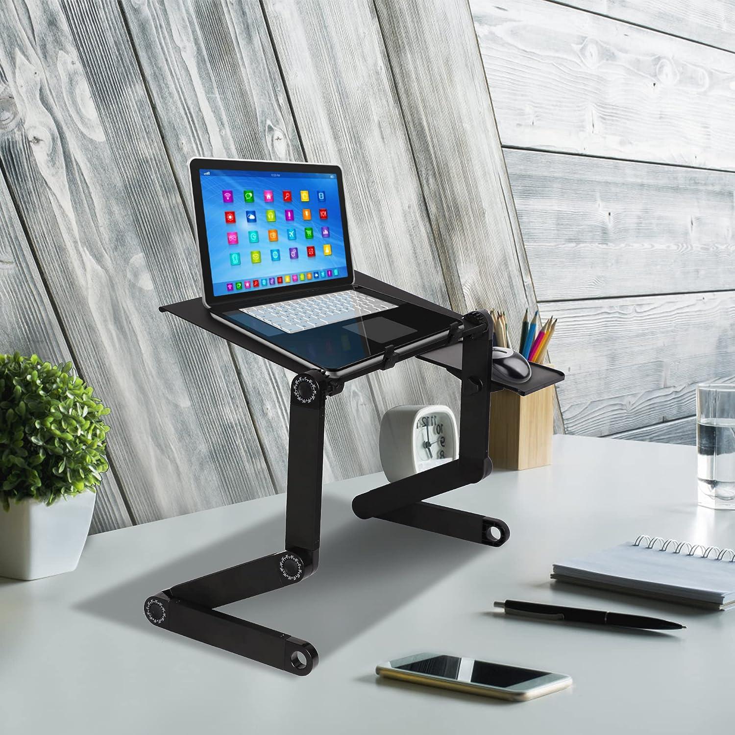 LUCKYERMORE Adjustable Laptop Stand with Heat Emission Hole and Detachable Mouse Pad Portable Folding Laptop Table