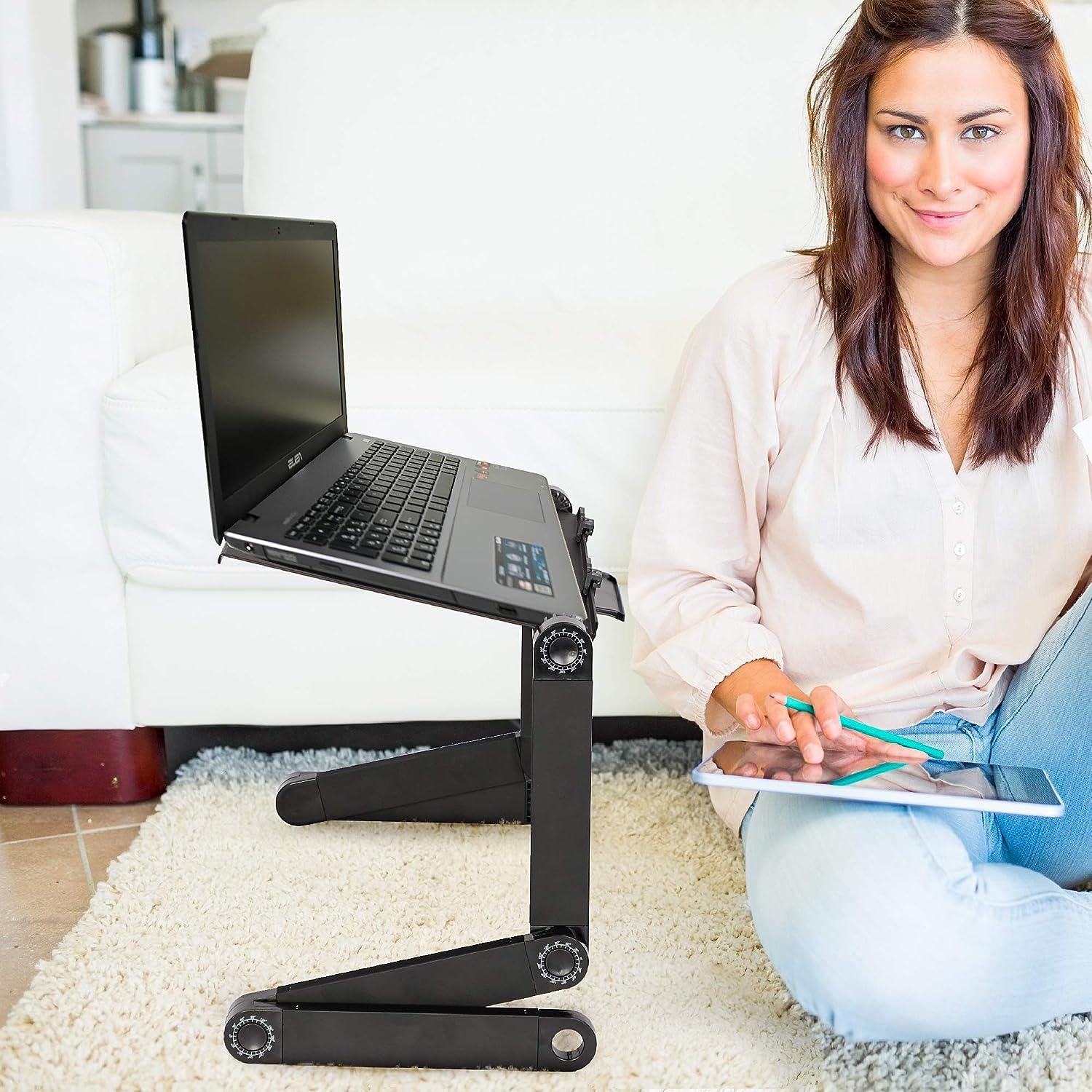 Adjustable Laptop Stand with Heat Emission Hole and Detachable Mouse Pad Portable Folding Laptop Table Up to 17"