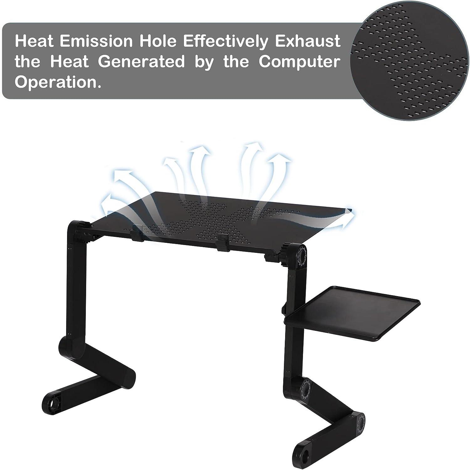 Adjustable Laptop Stand with Heat Emission Hole and Detachable Mouse Pad Portable Folding Laptop Table Up to 17"