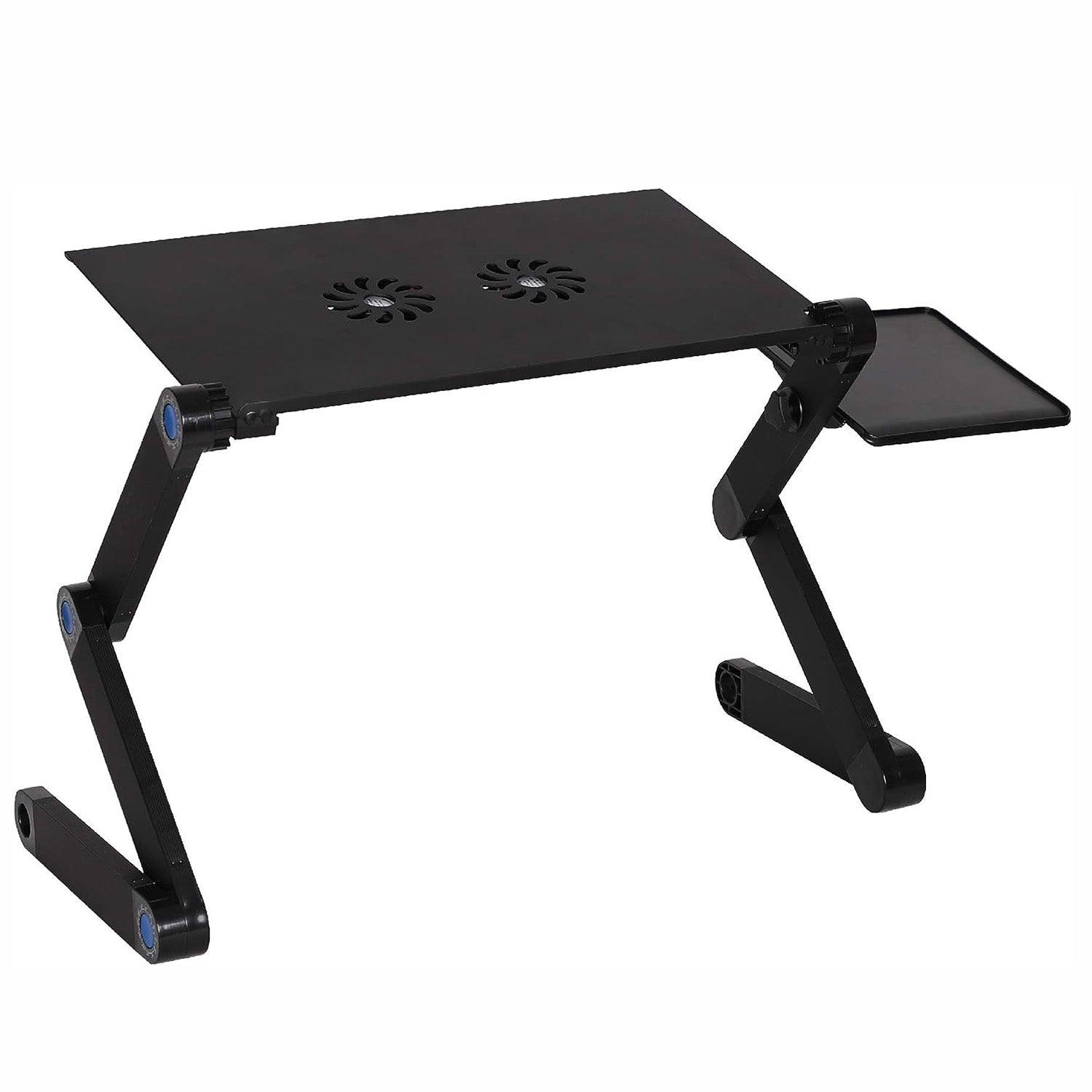 LUCKYERMORE Adjustable Laptop Stand With 2 Cooling Fans and Detachable Mouse Pad Portable Folding Laptop Table
