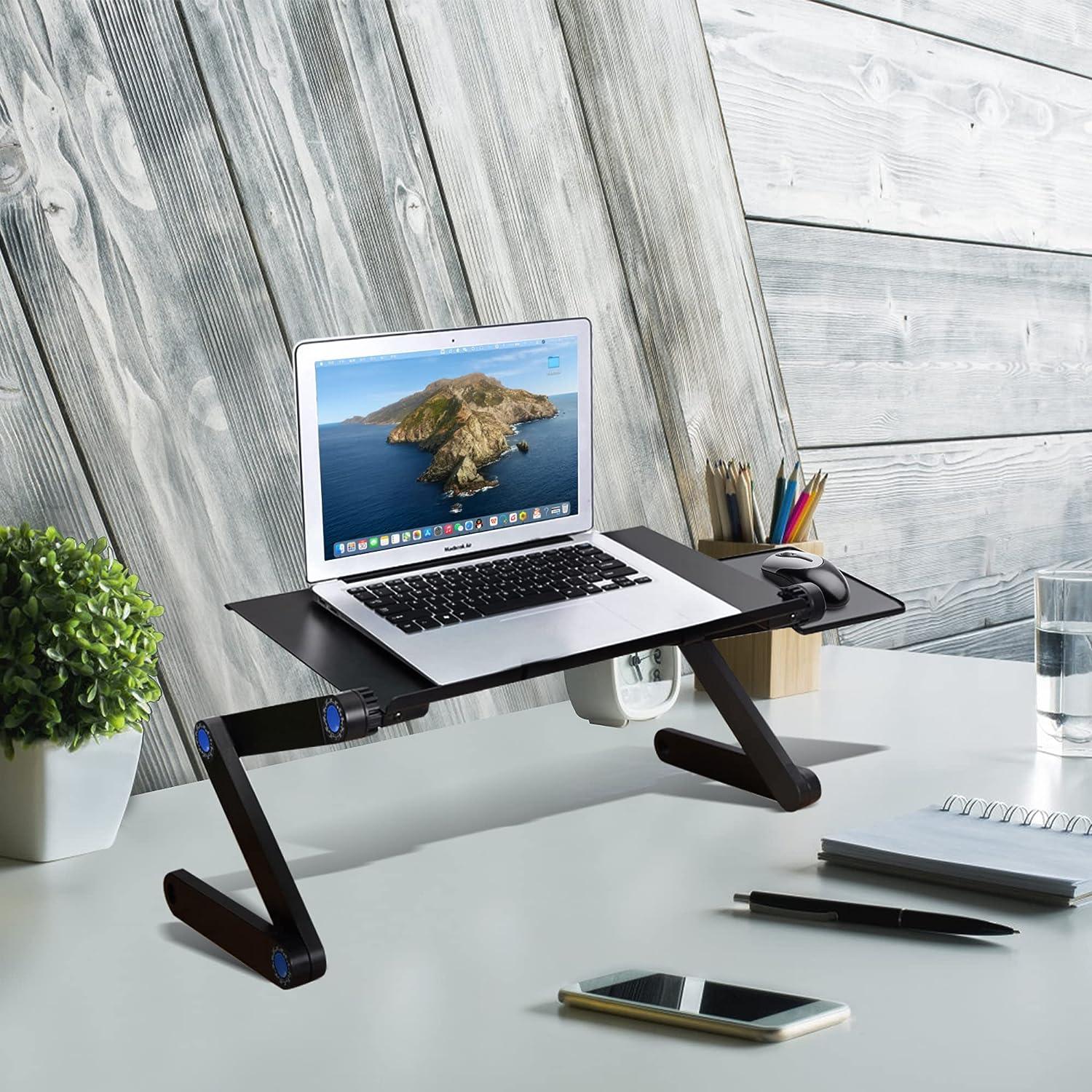 LUCKYERMORE Adjustable Laptop Stand With 2 Cooling Fans and Detachable Mouse Pad Portable Folding Laptop Table
