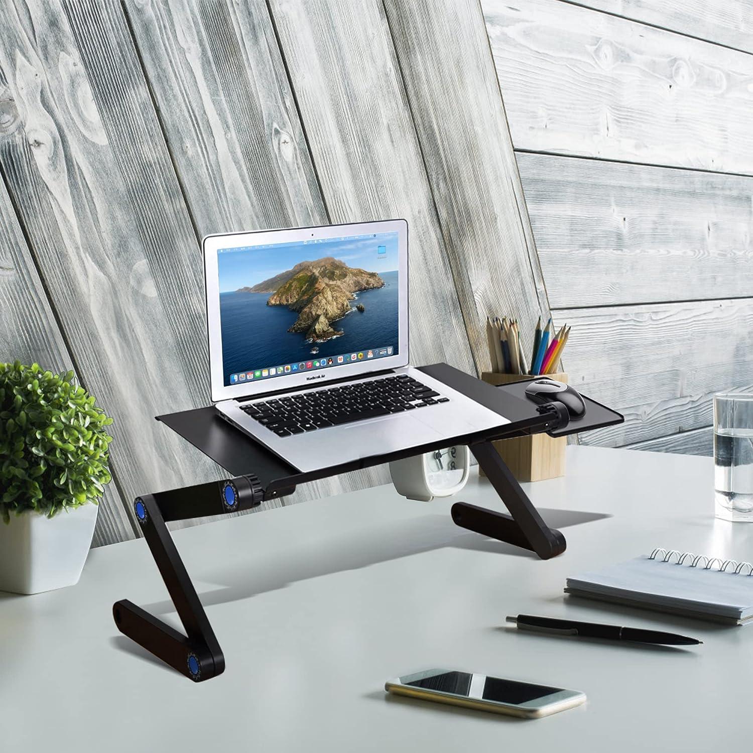 Adjustable Laptop Stand With 2 Cooling Fans and Detachable Mouse Pad Portable Folding Laptop Table Up to 17"