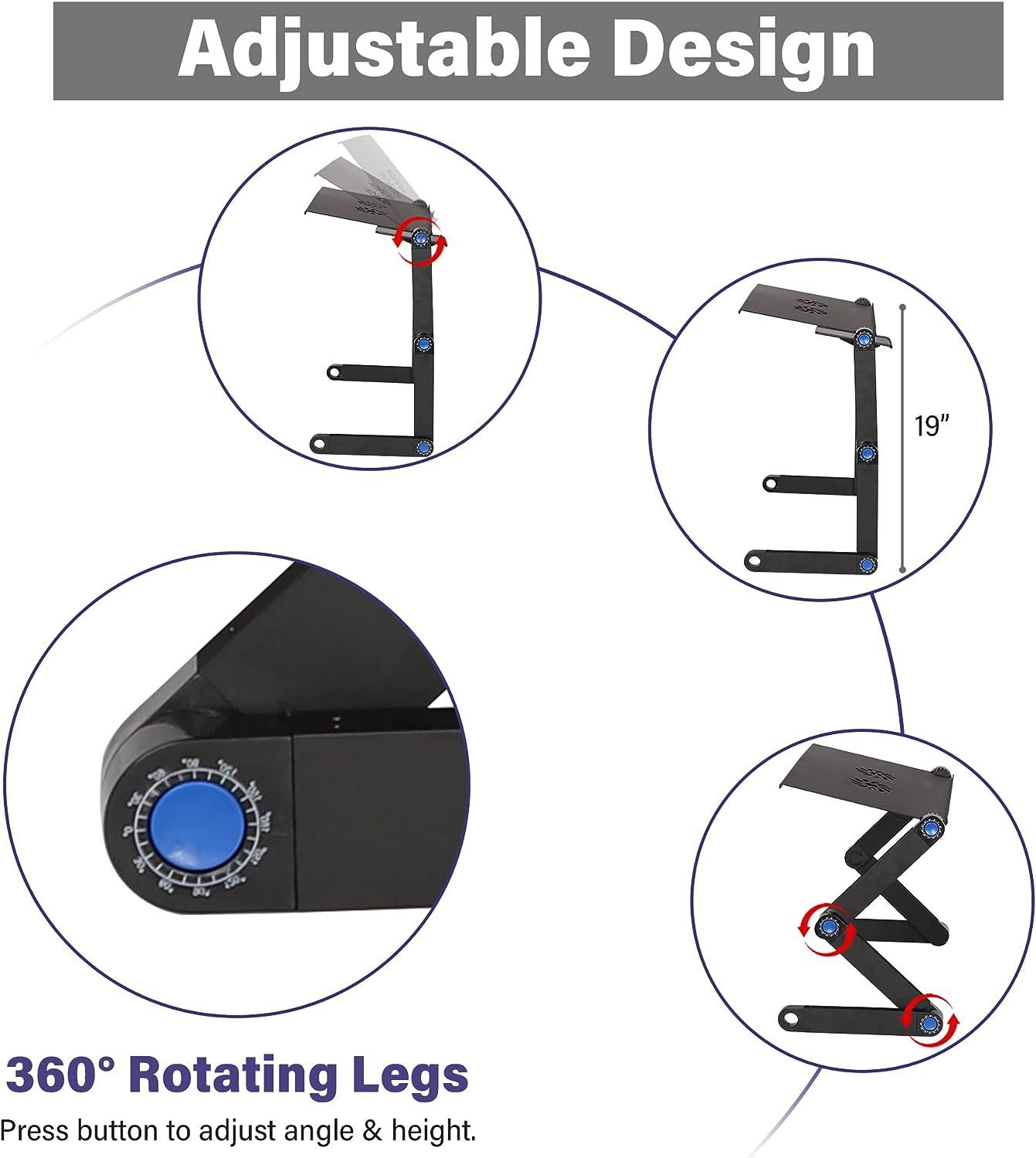 LUCKYERMORE Adjustable Laptop Stand With 2 Cooling Fans and Detachable Mouse Pad Portable Folding Laptop Table
