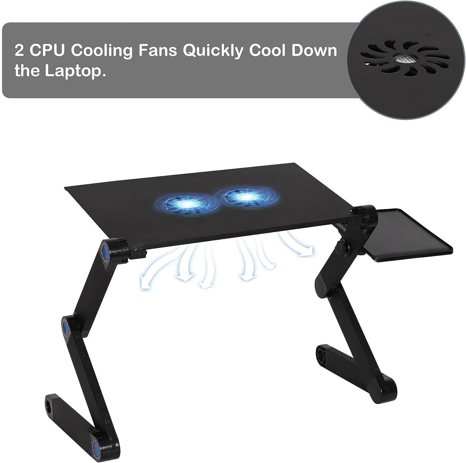 LUCKYERMORE Adjustable Laptop Stand With 2 Cooling Fans and Detachable Mouse Pad Portable Folding Laptop Table