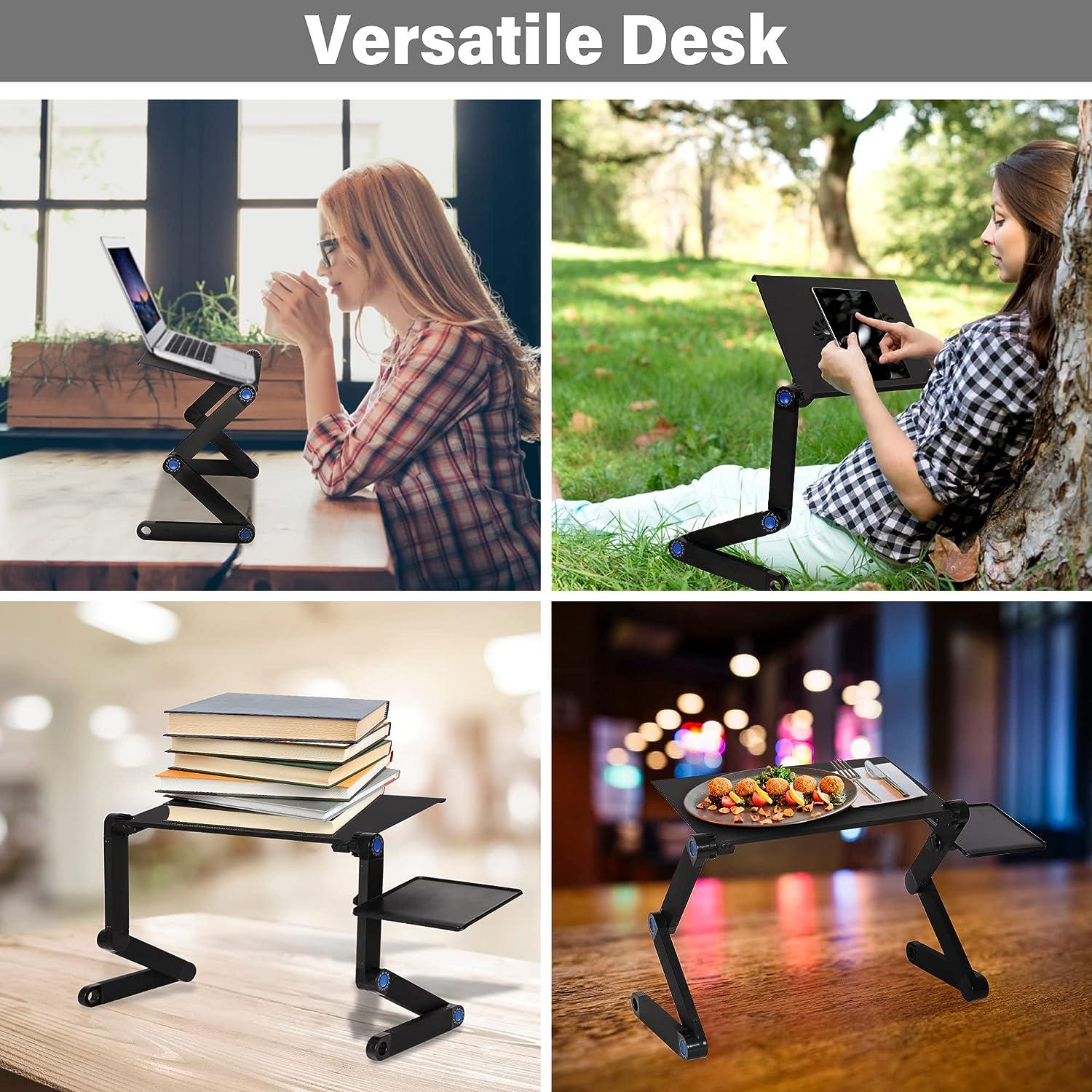 LUCKYERMORE Adjustable Laptop Stand With 2 Cooling Fans and Detachable Mouse Pad Portable Folding Laptop Table