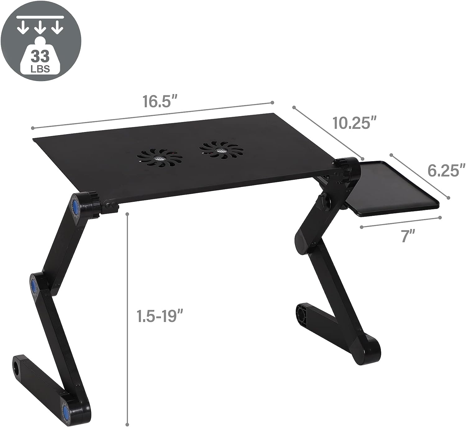 Adjustable Laptop Stand With 2 Cooling Fans and Detachable Mouse Pad Portable Folding Laptop Table Up to 17"