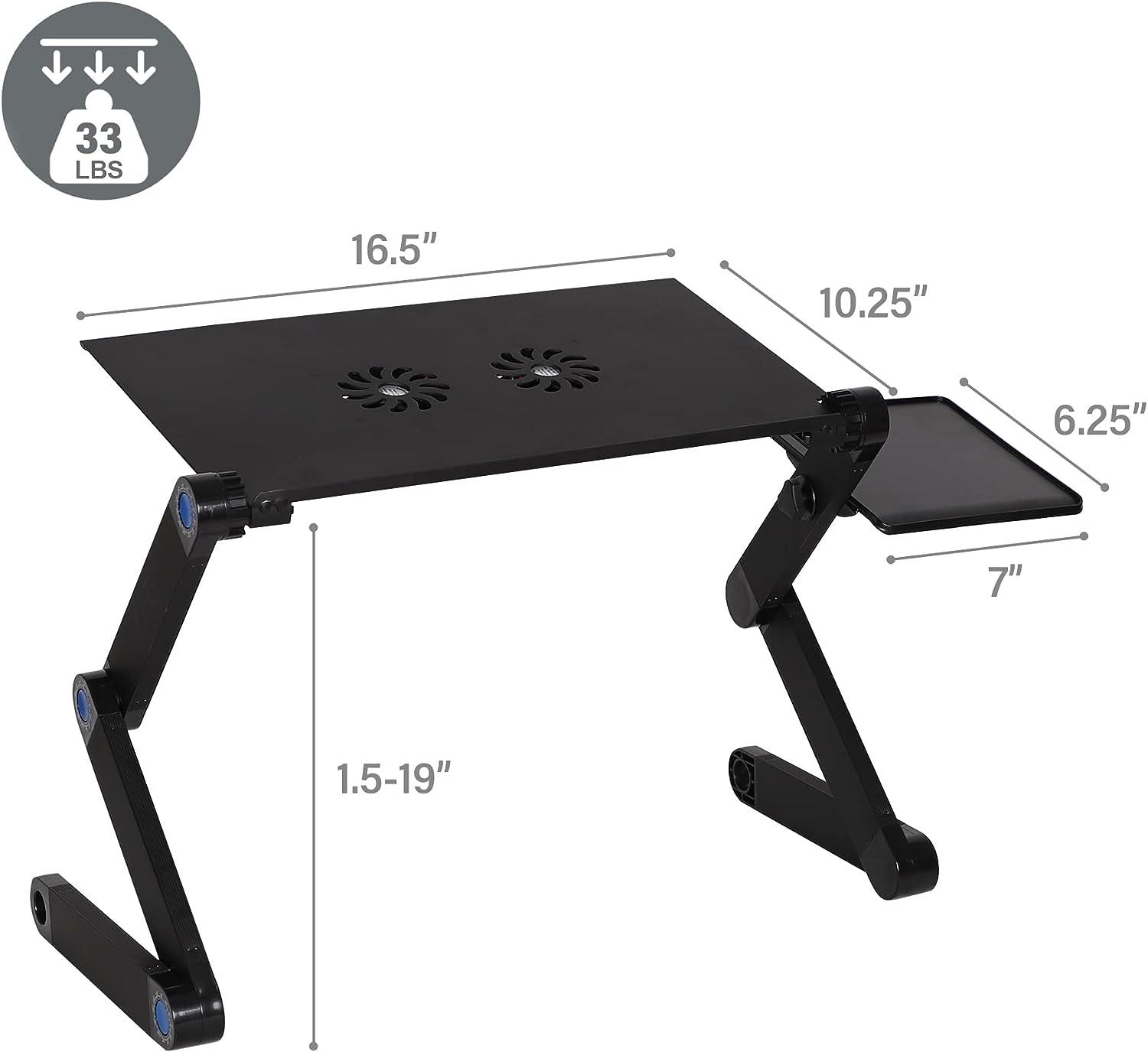 LUCKYERMORE Adjustable Laptop Stand With 2 Cooling Fans and Detachable Mouse Pad Portable Folding Laptop Table