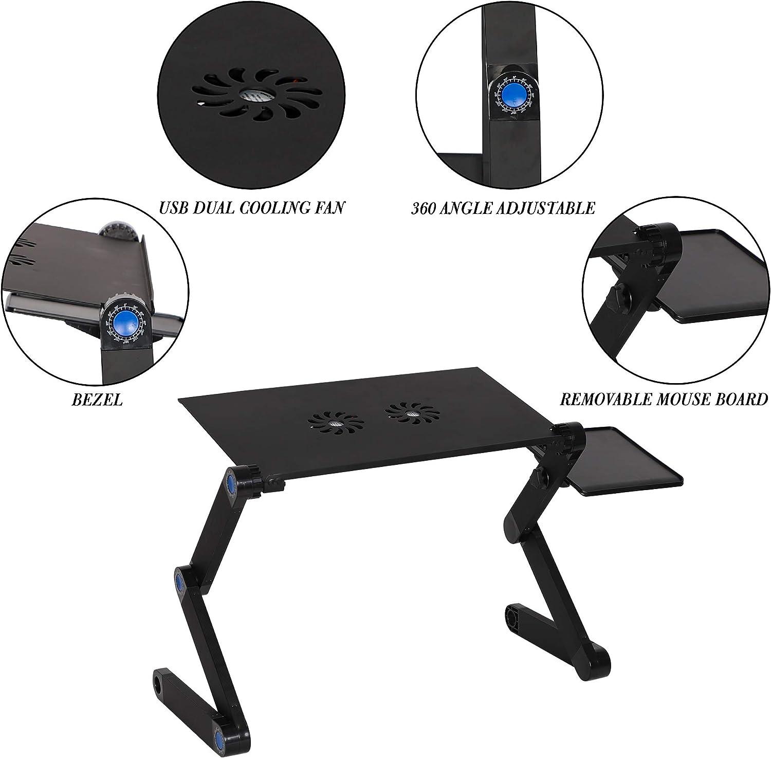 LUCKYERMORE Adjustable Laptop Stand With 2 Cooling Fans and Detachable Mouse Pad Portable Folding Laptop Table
