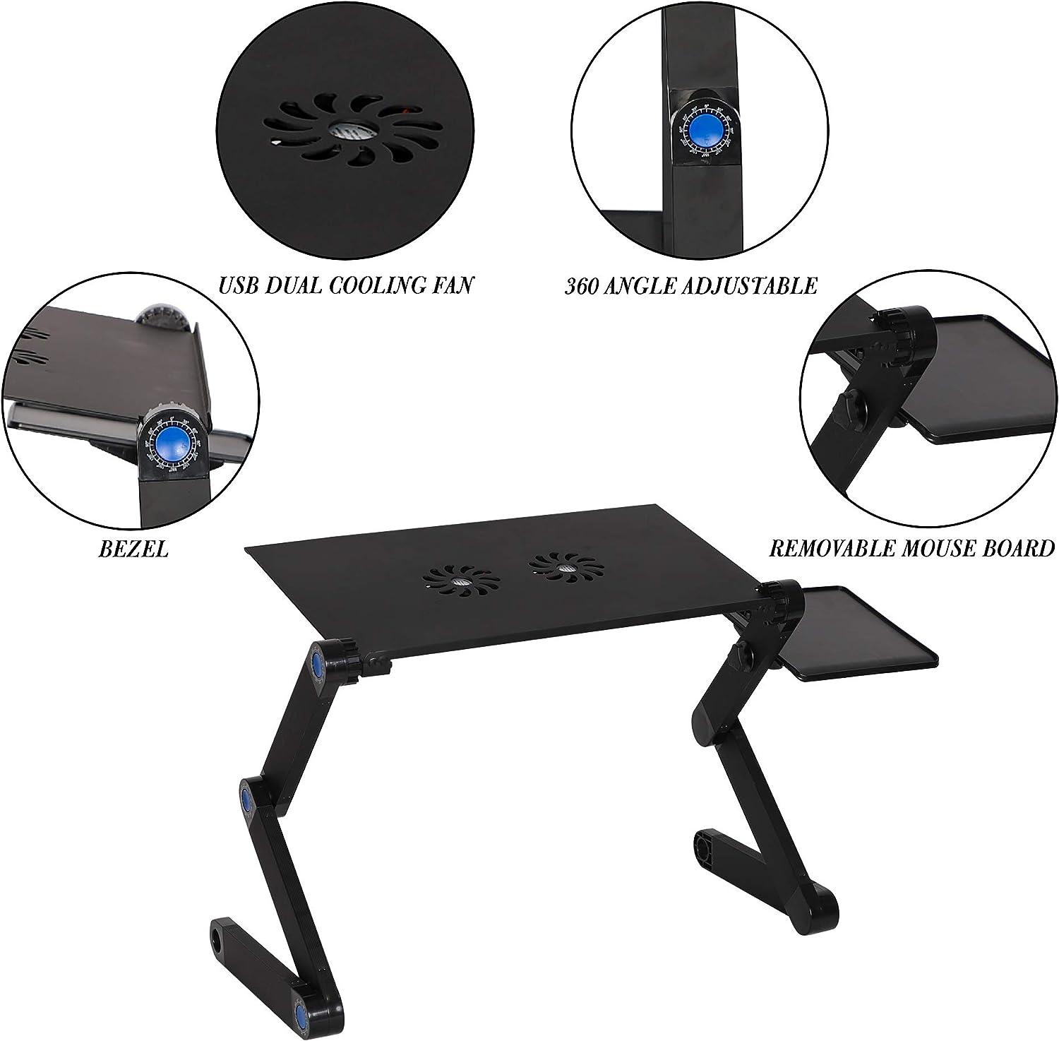 Adjustable Laptop Stand With 2 Cooling Fans and Detachable Mouse Pad Portable Folding Laptop Table Up to 17"