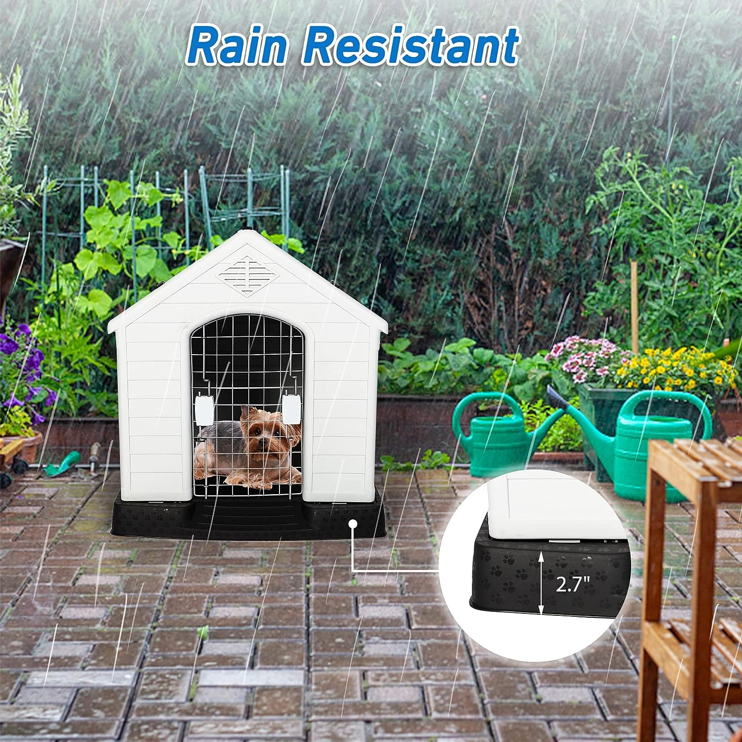 Small Outdoor Dog House Plastic Waterproof Kennel, 26.5"L x 25"W x 28"H
