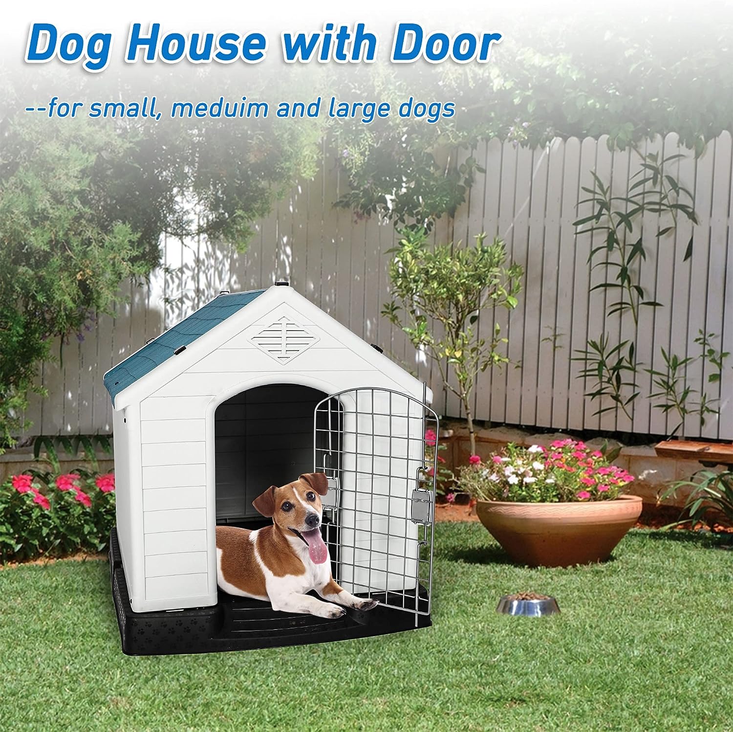Large Outdoor Dog House Plastic Waterproof Kennel, 37.5"L x 35.5" W x 39"H
