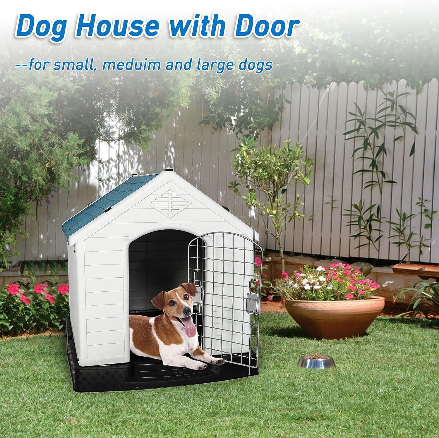 Large Outdoor Dog House Plastic Waterproof Kennel, 37.5"L x 35.5" W x 39"H (No Door)