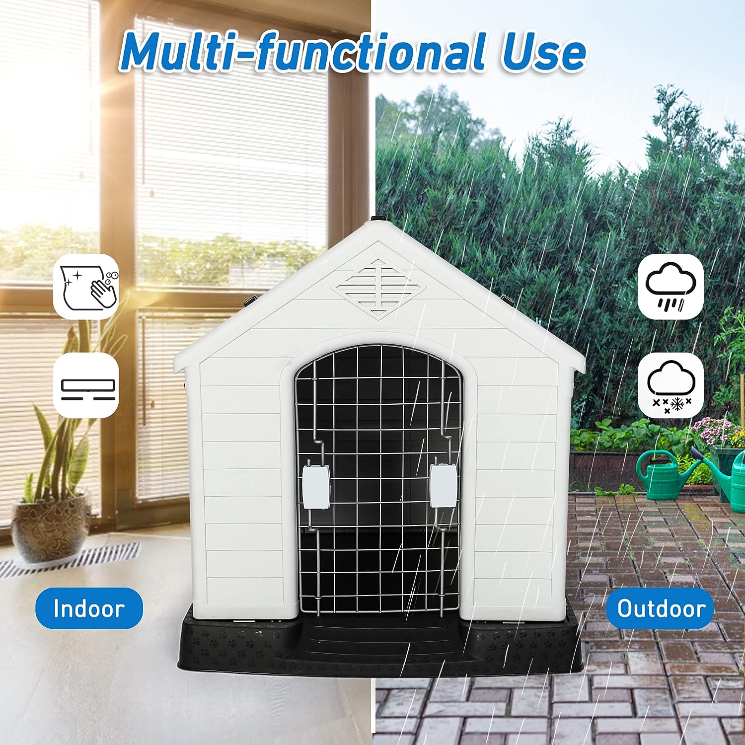 Medium Outdoor Dog House Plastic Waterproof Kennel, 31.5"L x 29"W x 32"H