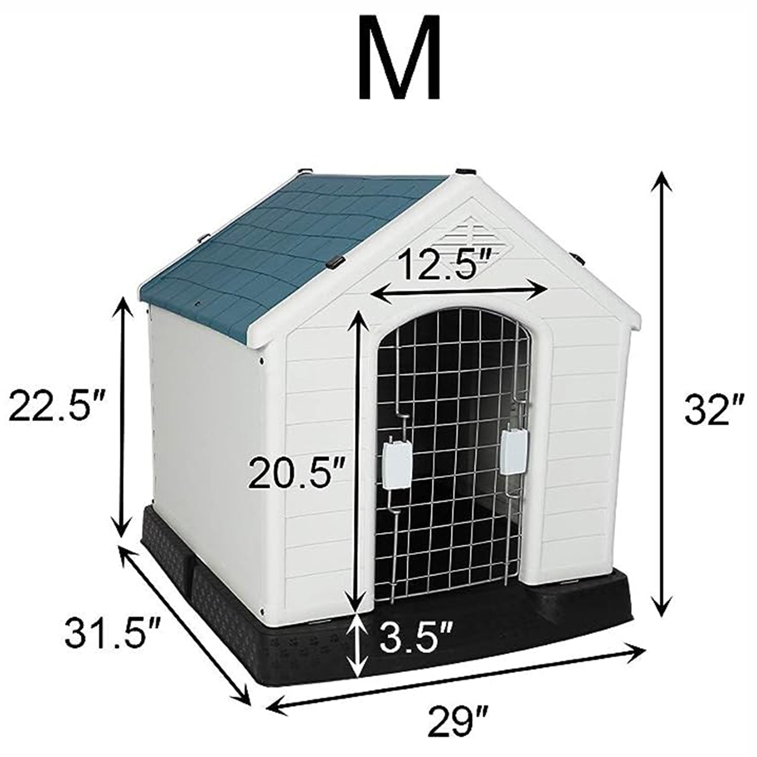 Medium Outdoor Dog House Plastic Waterproof Kennel, 31.5"L x 29"W x 32"H