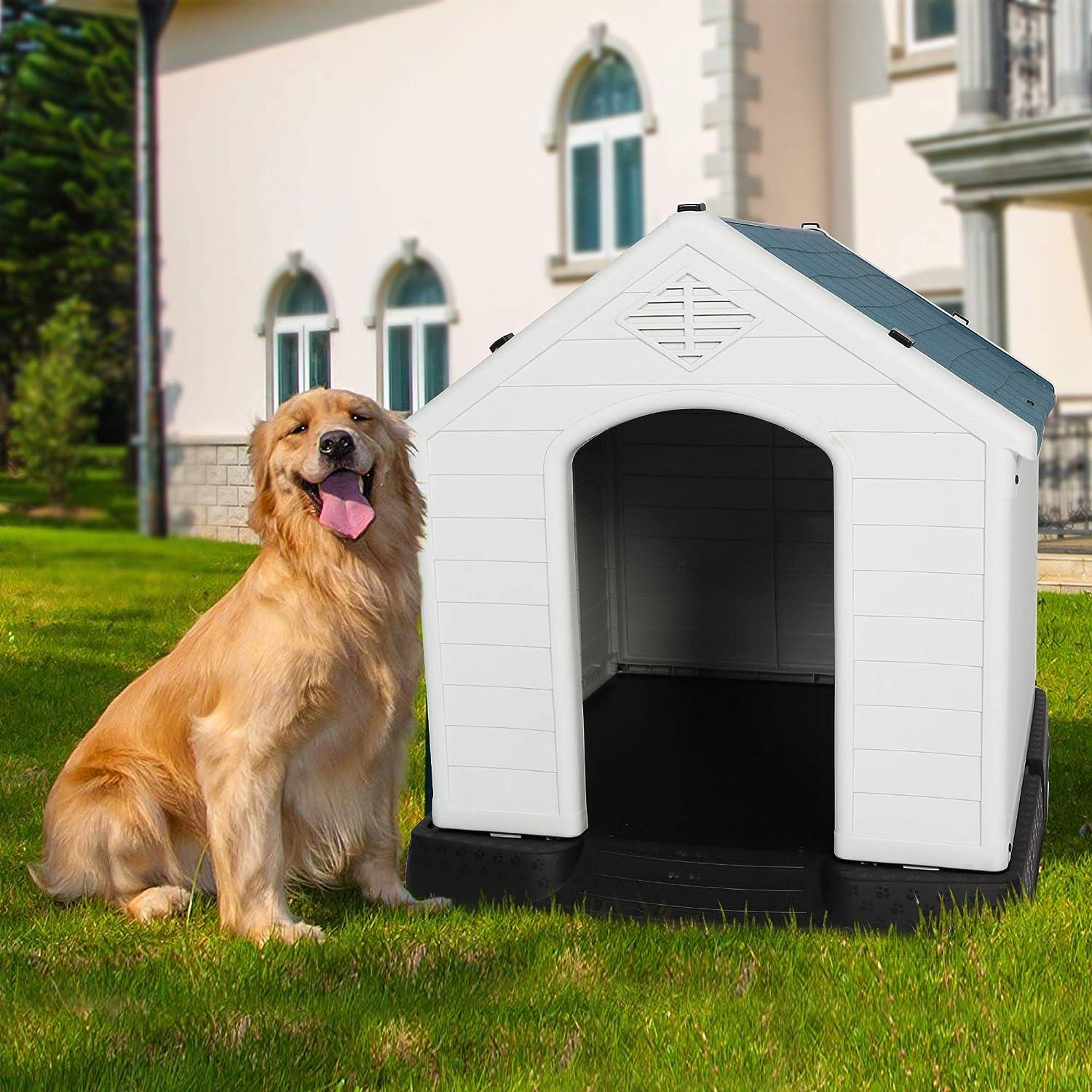 Large Outdoor Dog House Plastic Waterproof Kennel, 37.5"L x 35.5" W x 39"H (No Door)