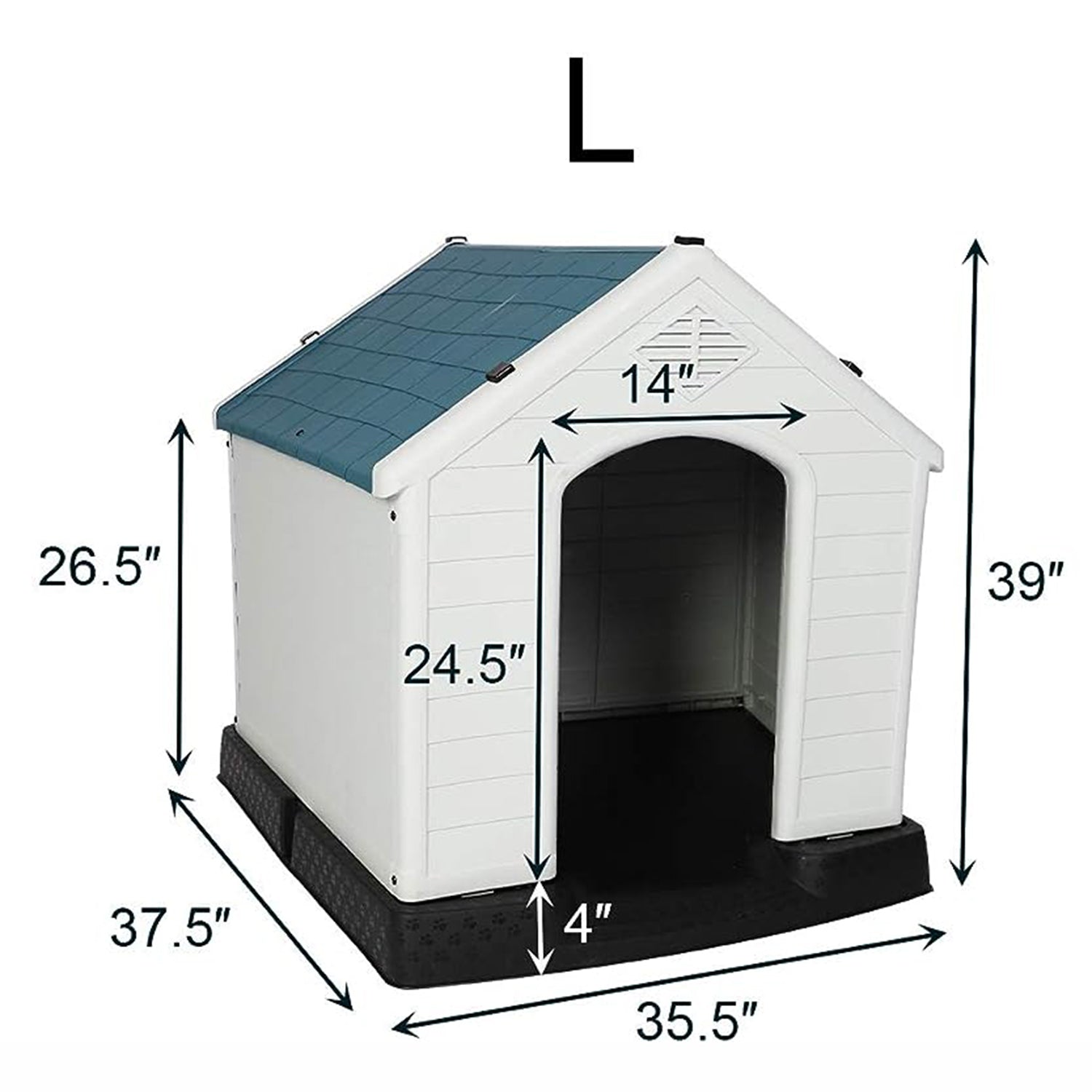 Large Outdoor Dog House Plastic Waterproof Kennel, 37.5"L x 35.5" W x 39"H