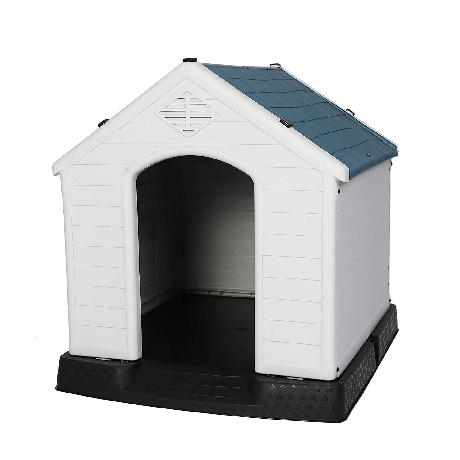 Large Outdoor Dog House Plastic Waterproof Kennel, 37.5"L x 35.5" W x 39"H (No Door)