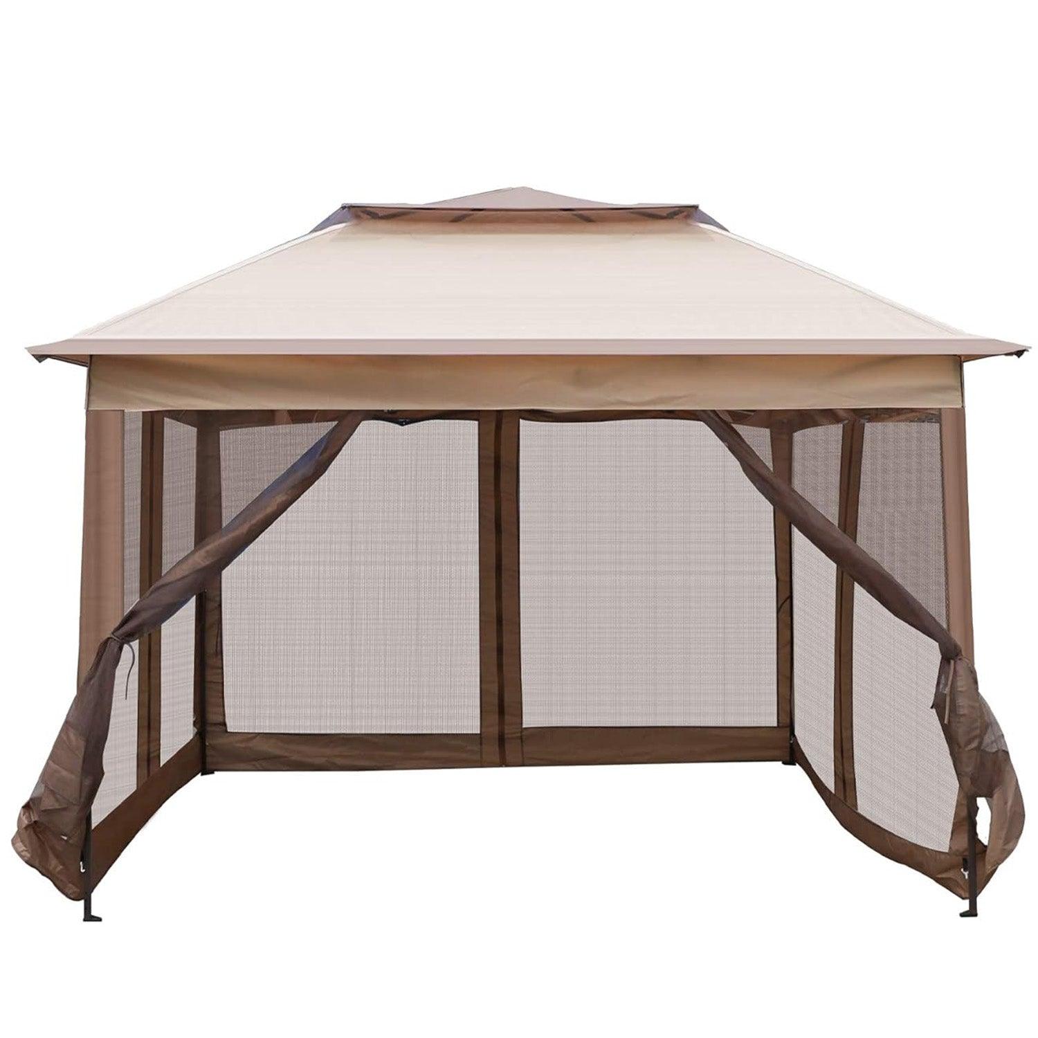 Pop up Gazebo Canopy Tent with Mosquito Netting, 10.5'x10.5' Patio Outdoor Sun Shade, Brown - Luckyermore