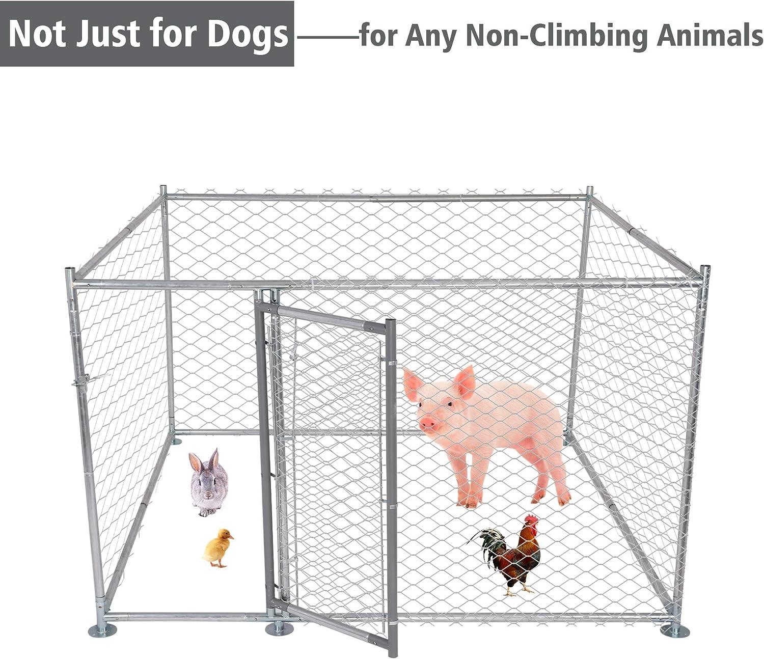 6.5'x6.5'x4' Outdoor Dog Kennel Galvanized Steel Pet Playpen with Secure Lock for Large Dog - Luckyermore