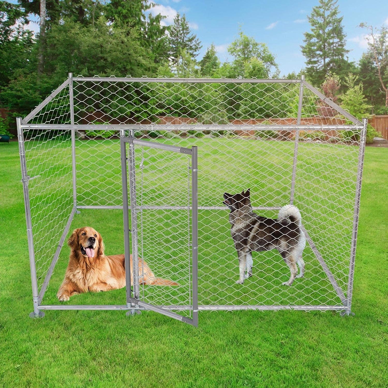 6.5'x6.5'x4' Outdoor Dog Kennel Galvanized Steel Pet Playpen with Secure Lock for Large Dog - Luckyermore