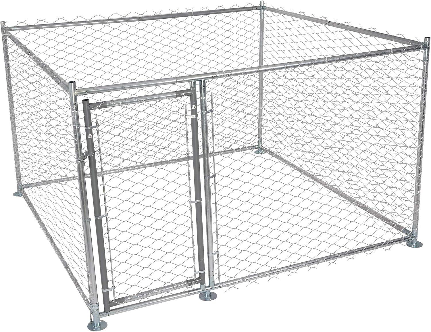 6.5'x6.5'x4' Outdoor Dog Kennel Galvanized Steel Pet Playpen with Secure Lock for Large Dog - Luckyermore